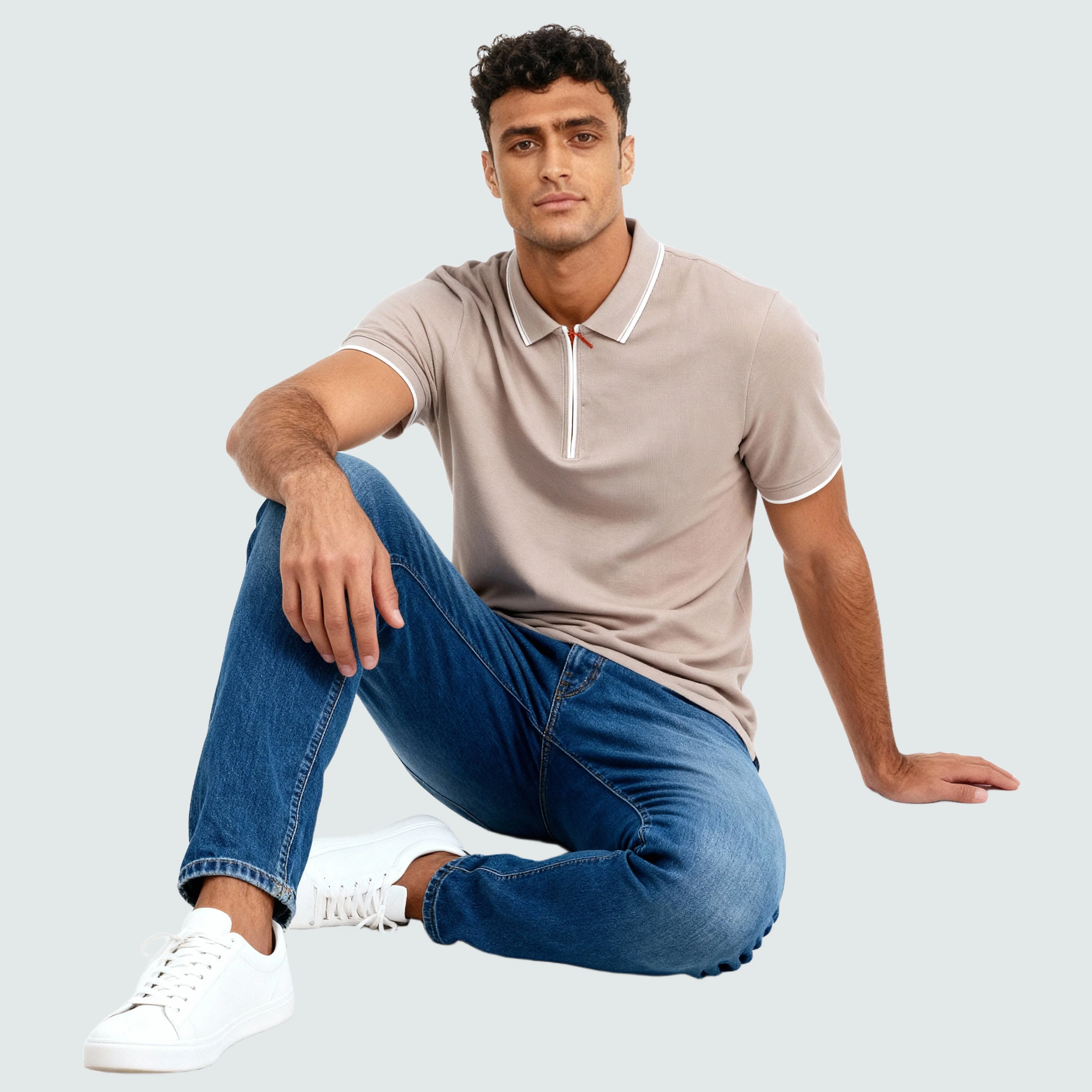 Smart Polo 2.0 Structured Knit with Trim-Zip Neck T-Shirt - Image 26