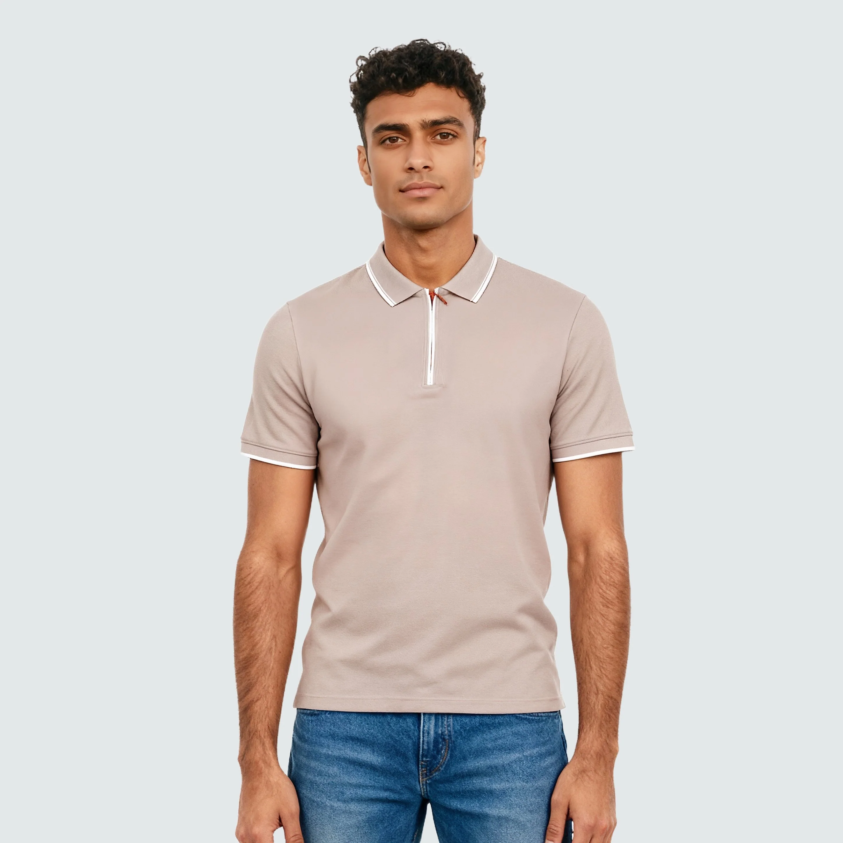 Smart Polo 2.0 Structured Knit with Trim-Zip Neck T-Shirt - Image 27