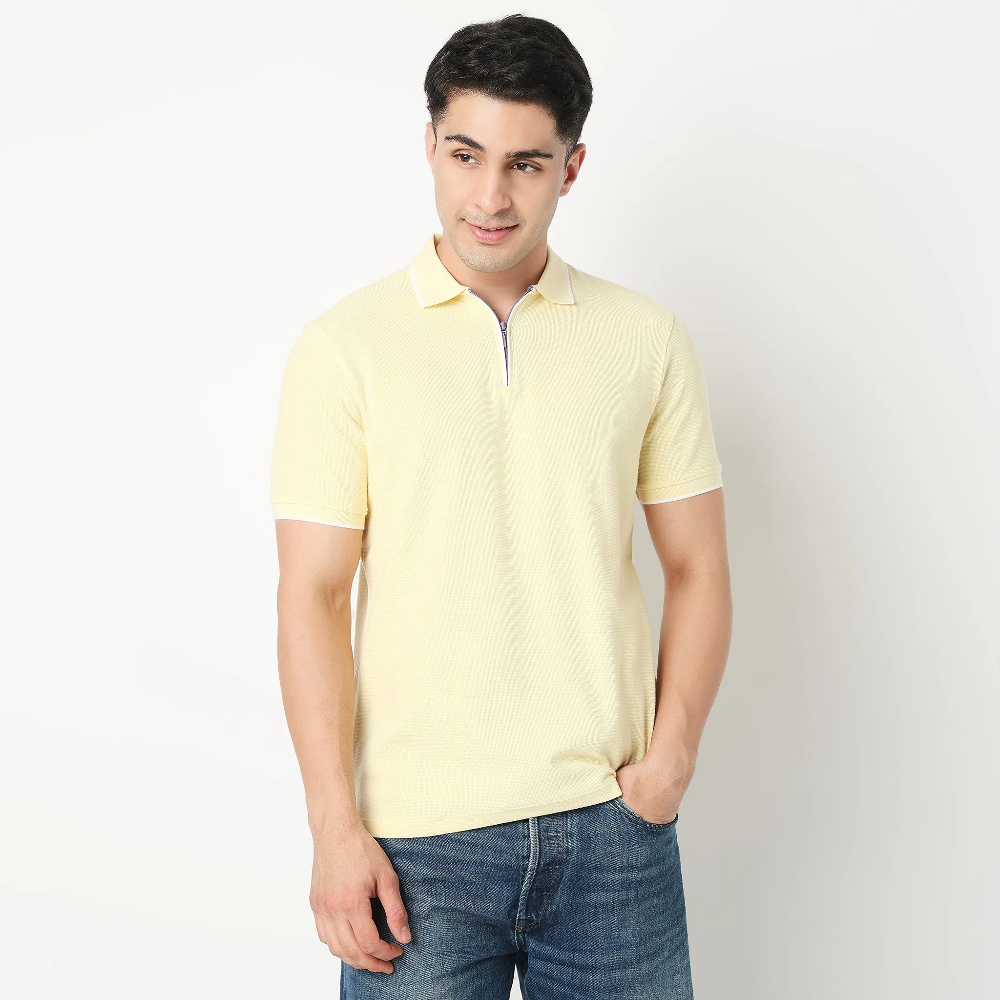 Smart Polo 2.0 Structured Knit with Trim-Zip Neck T-Shirt - Image 7
