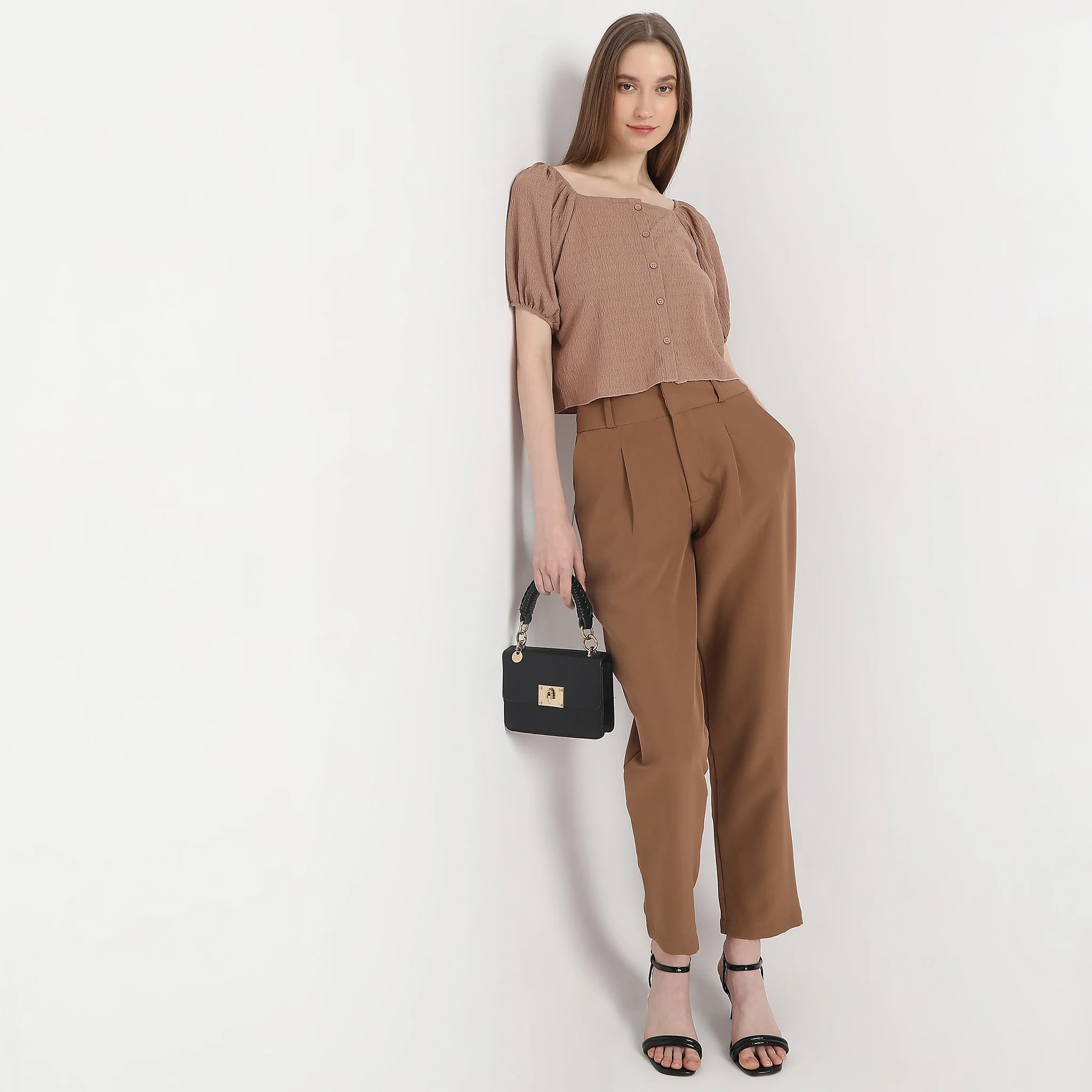 Structured Square Neck Pleasant Sleeve Knit Top - Image 6