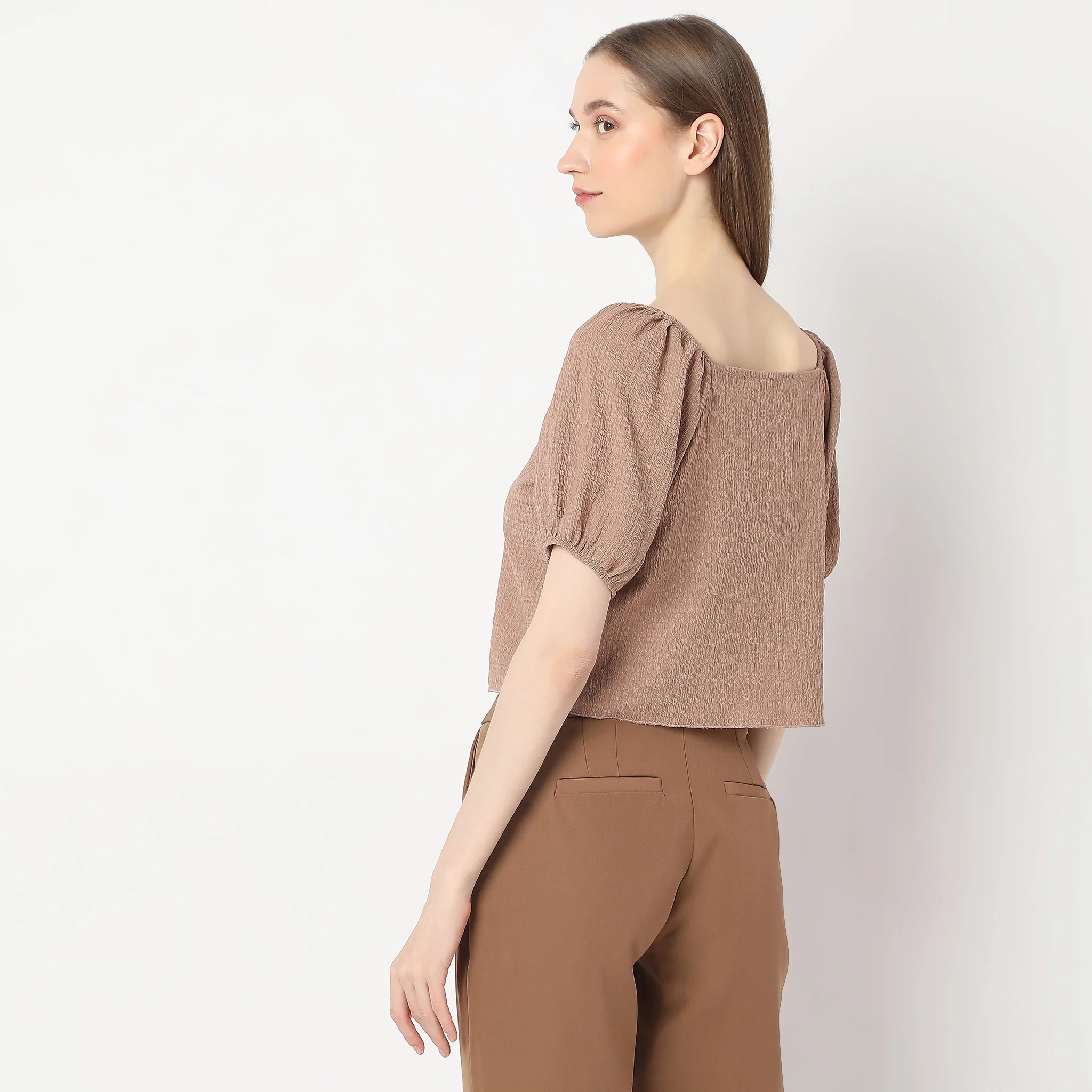 Structured Square Neck Pleasant Sleeve Knit Top - Image 8