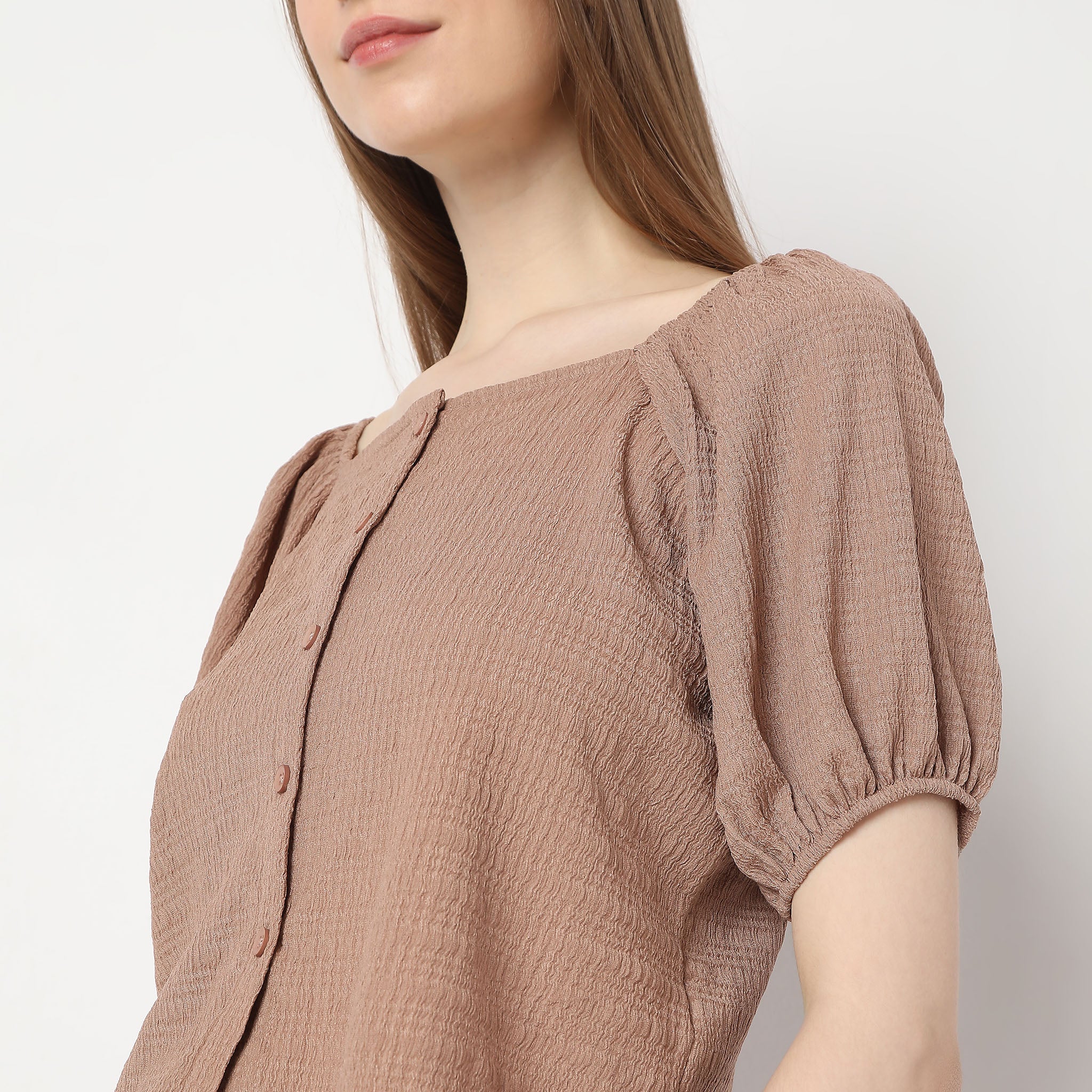 Structured Square Neck Pleasant Sleeve Knit Top - Image 9