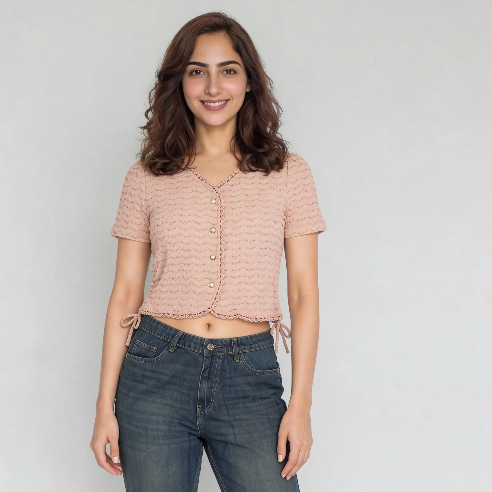Structured V-Neck Cropped Top - Image 2