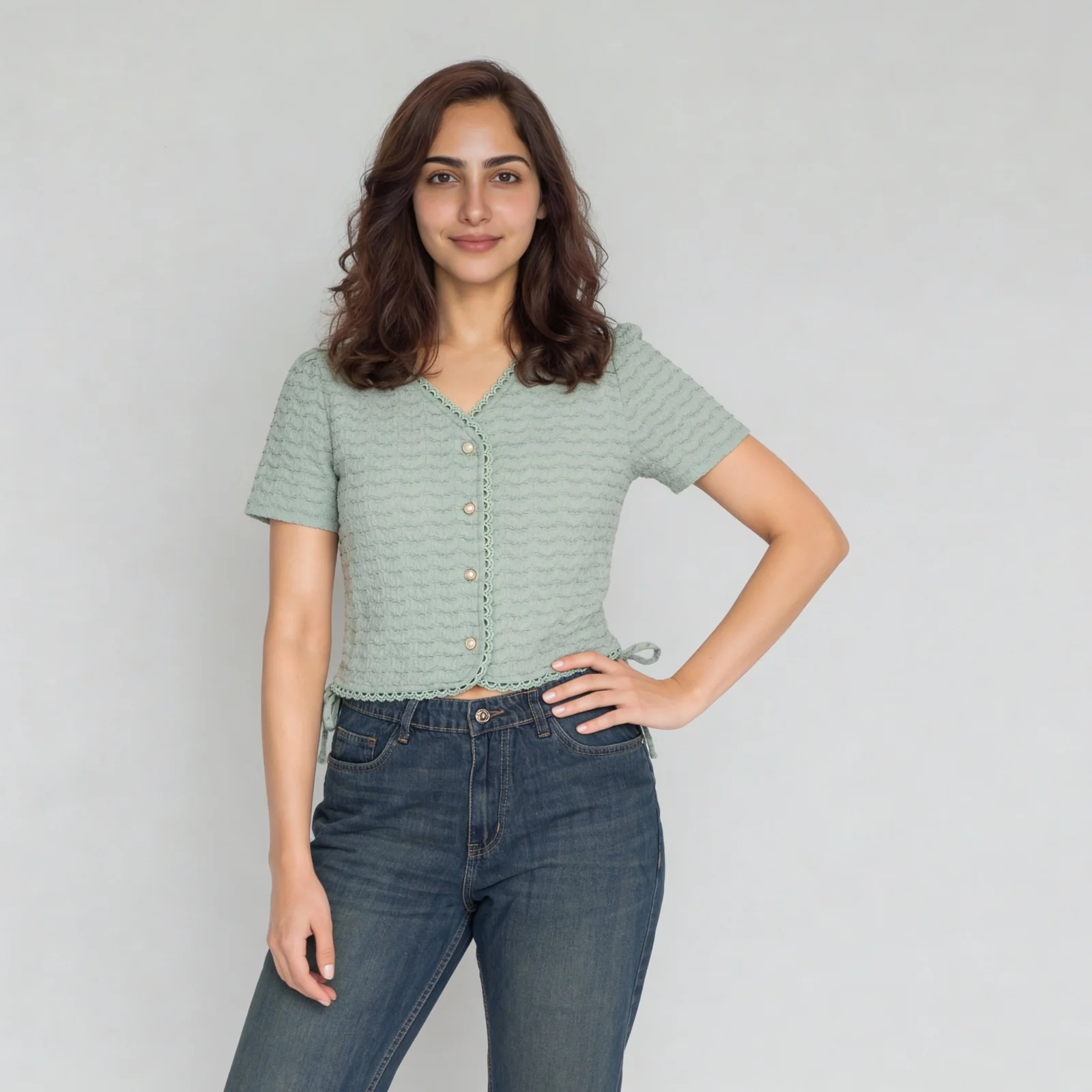 Structured V-Neck Cropped Top - Image 7
