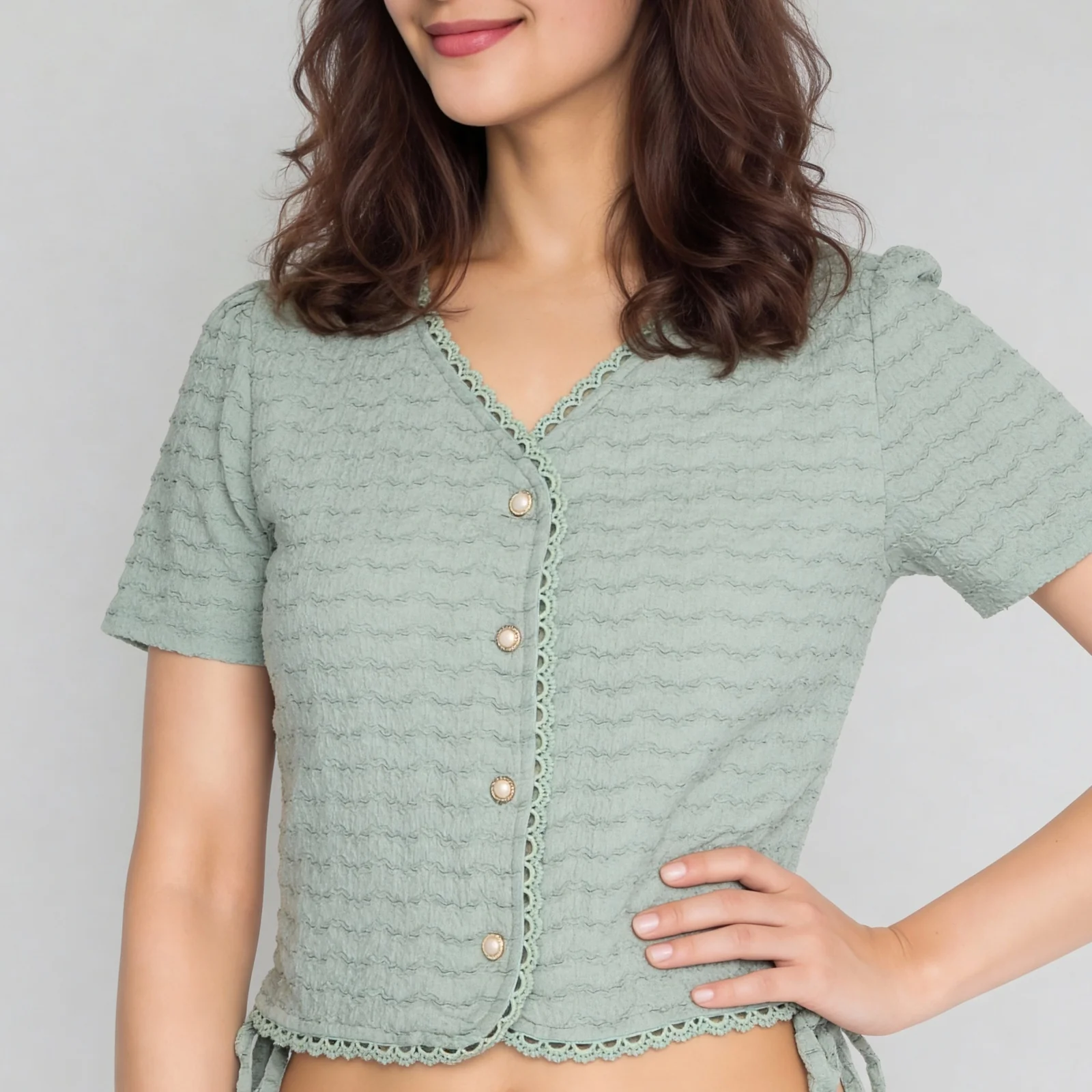 Structured V-Neck Cropped Top - Image 9