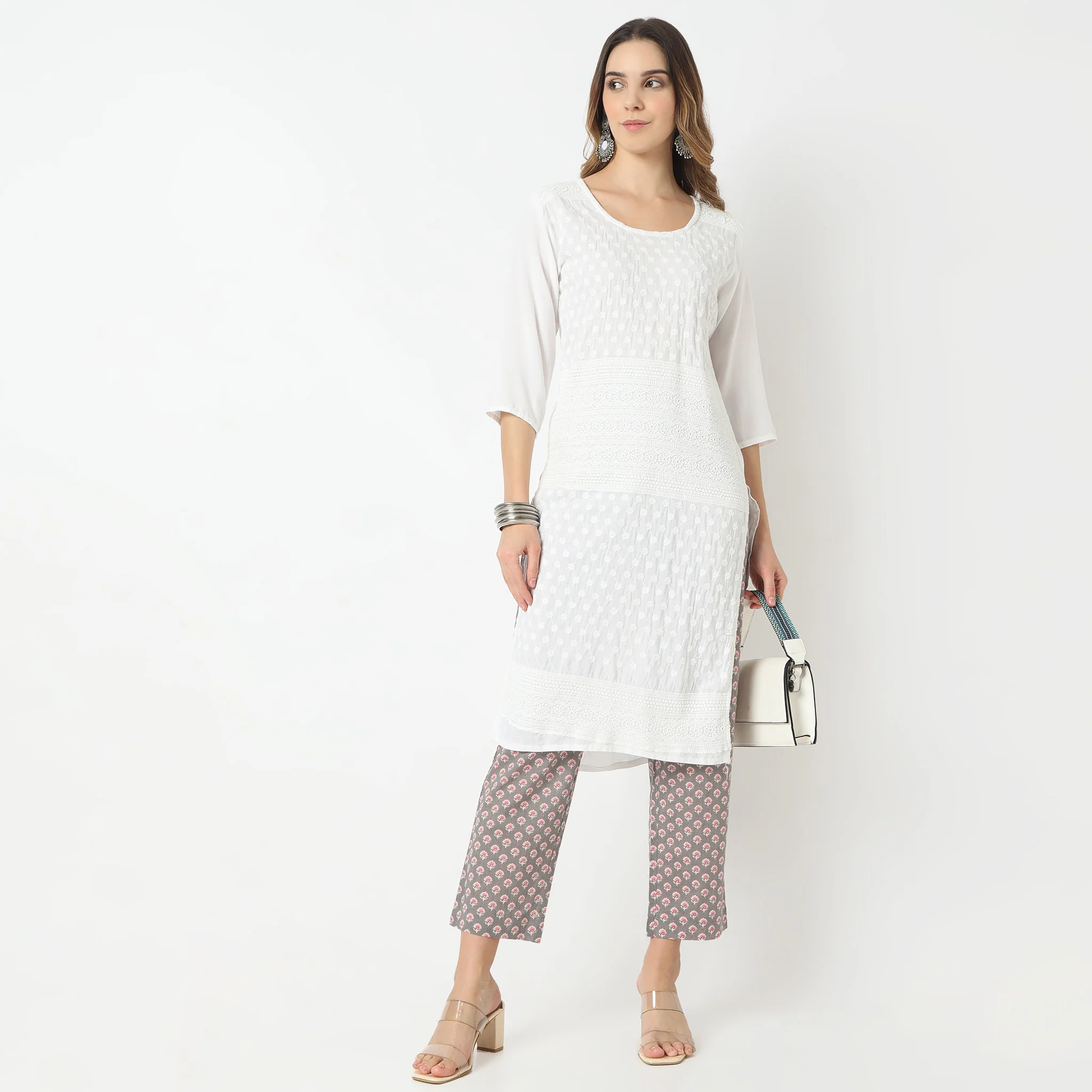 Tapered Fit Printed Ankle Length A-Line Pants