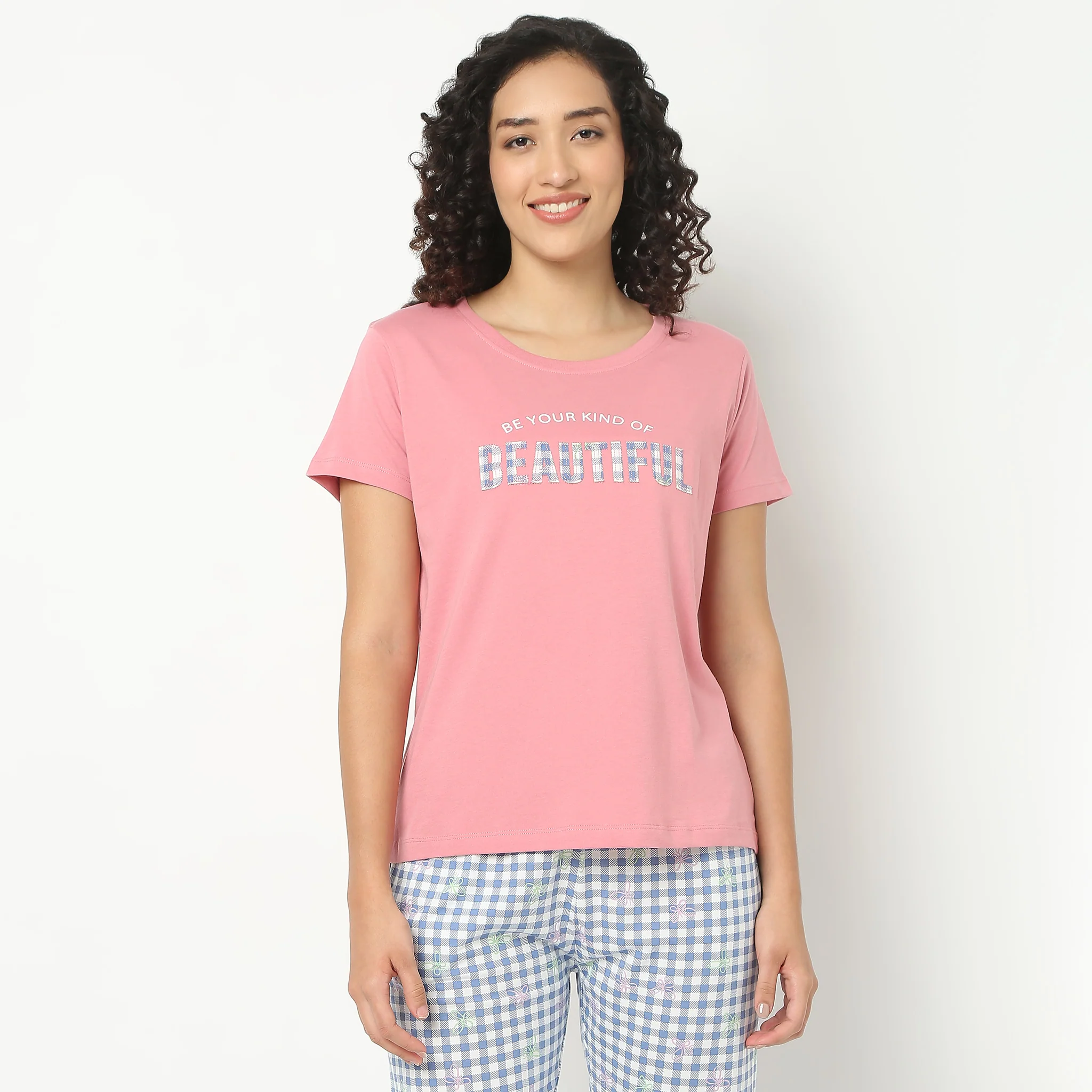 Text Print Crew Neck Loungewear T-Shirt - Image 2