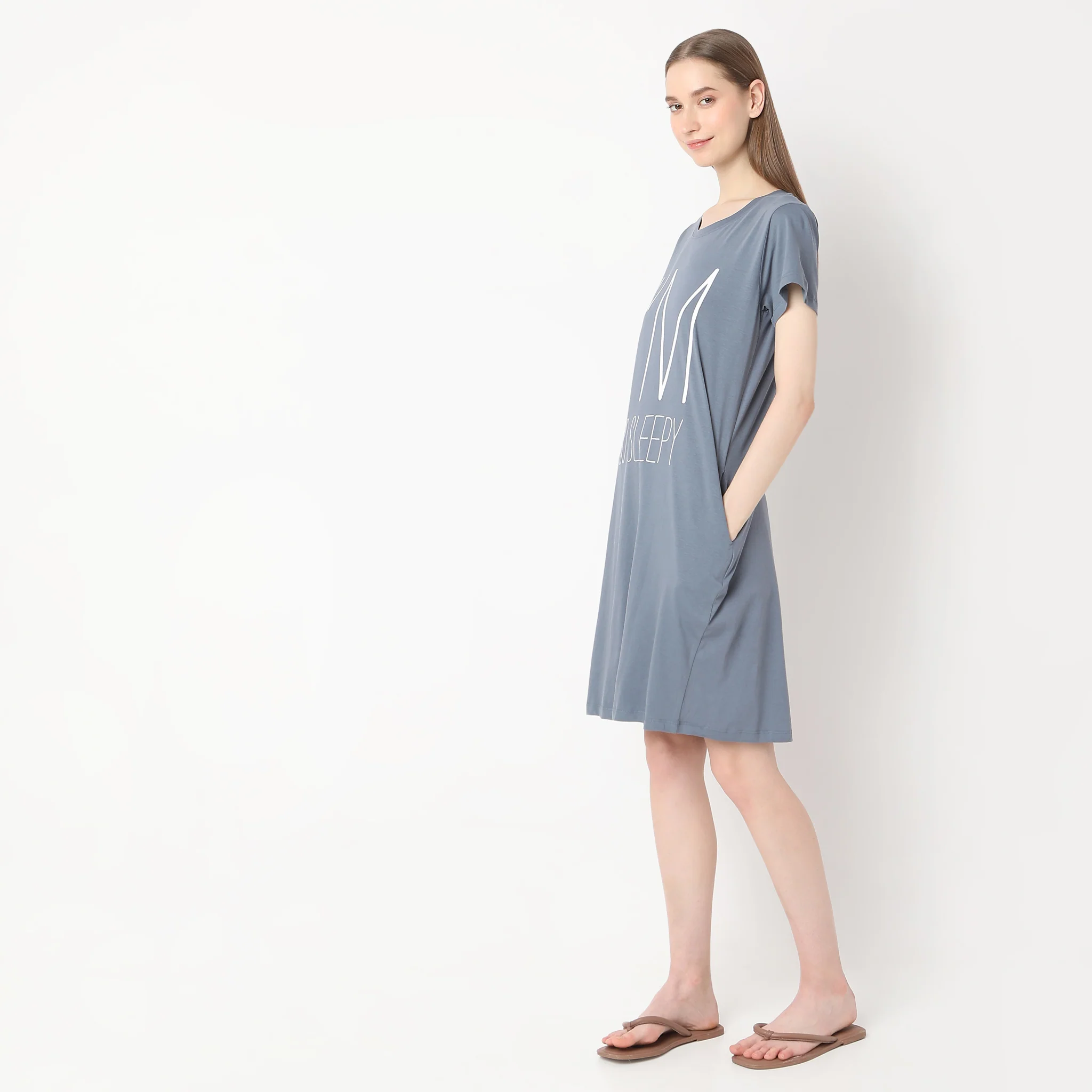 Text Print Knee Length Gown - Image 5