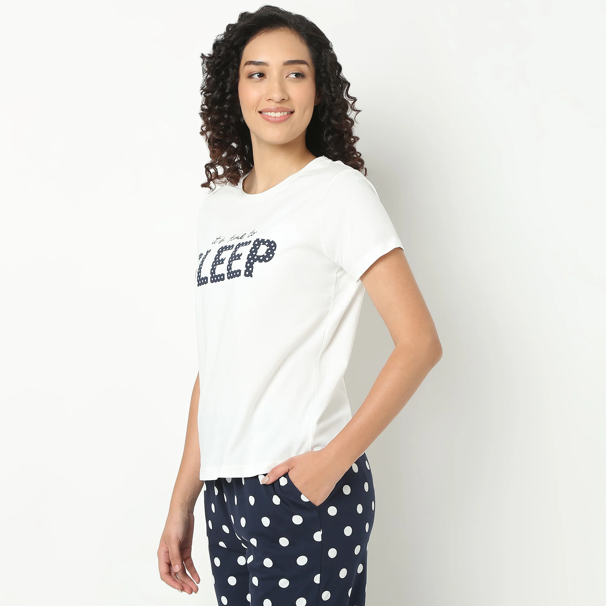 Text Print Round Neck Loungewear T-Shirt - Image 5