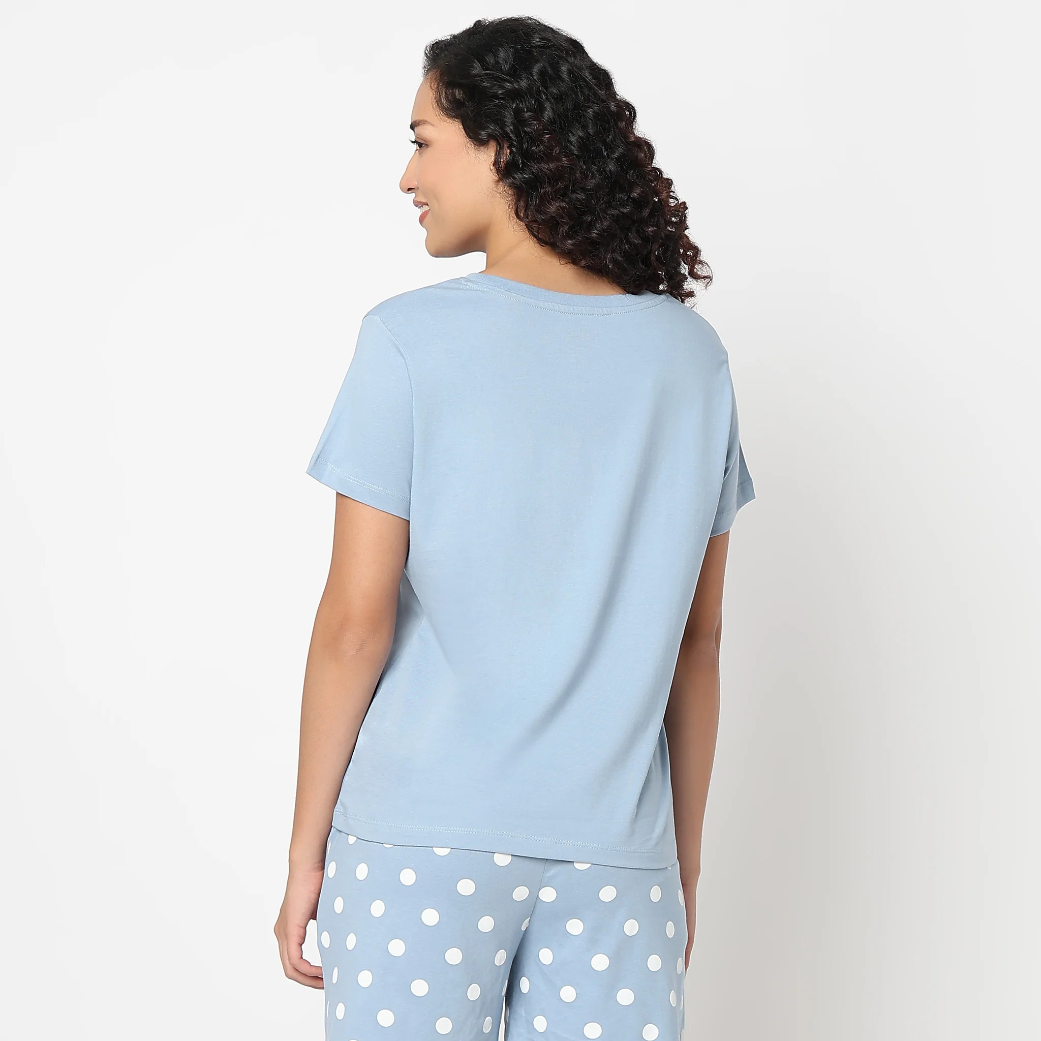 Text Print Round Neck Loungewear T-Shirt - Image 3