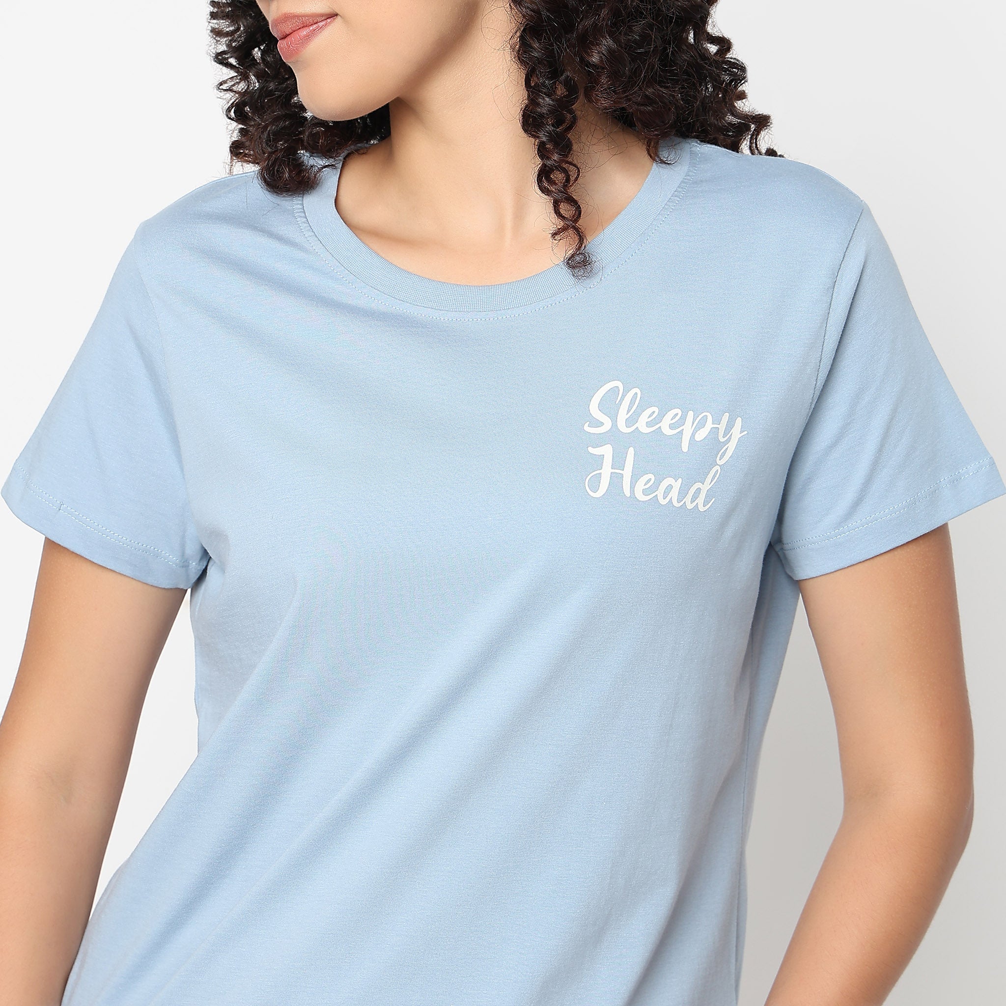 Text Print Round Neck Loungewear T-Shirt - Image 4