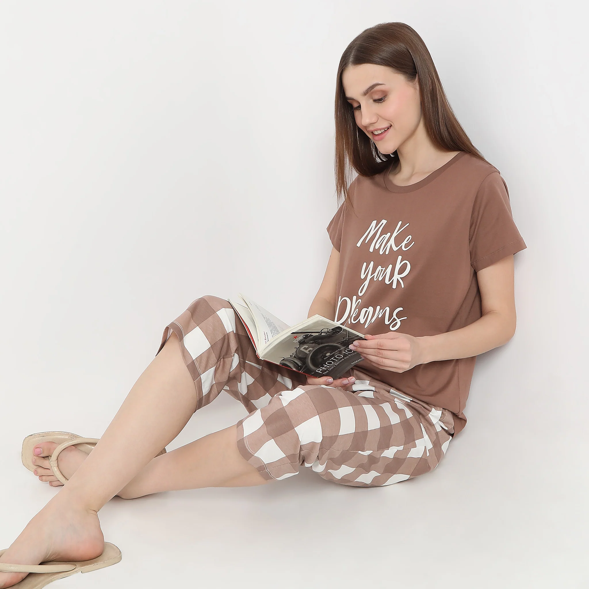 Text Print Straight Lounge T-Shirt