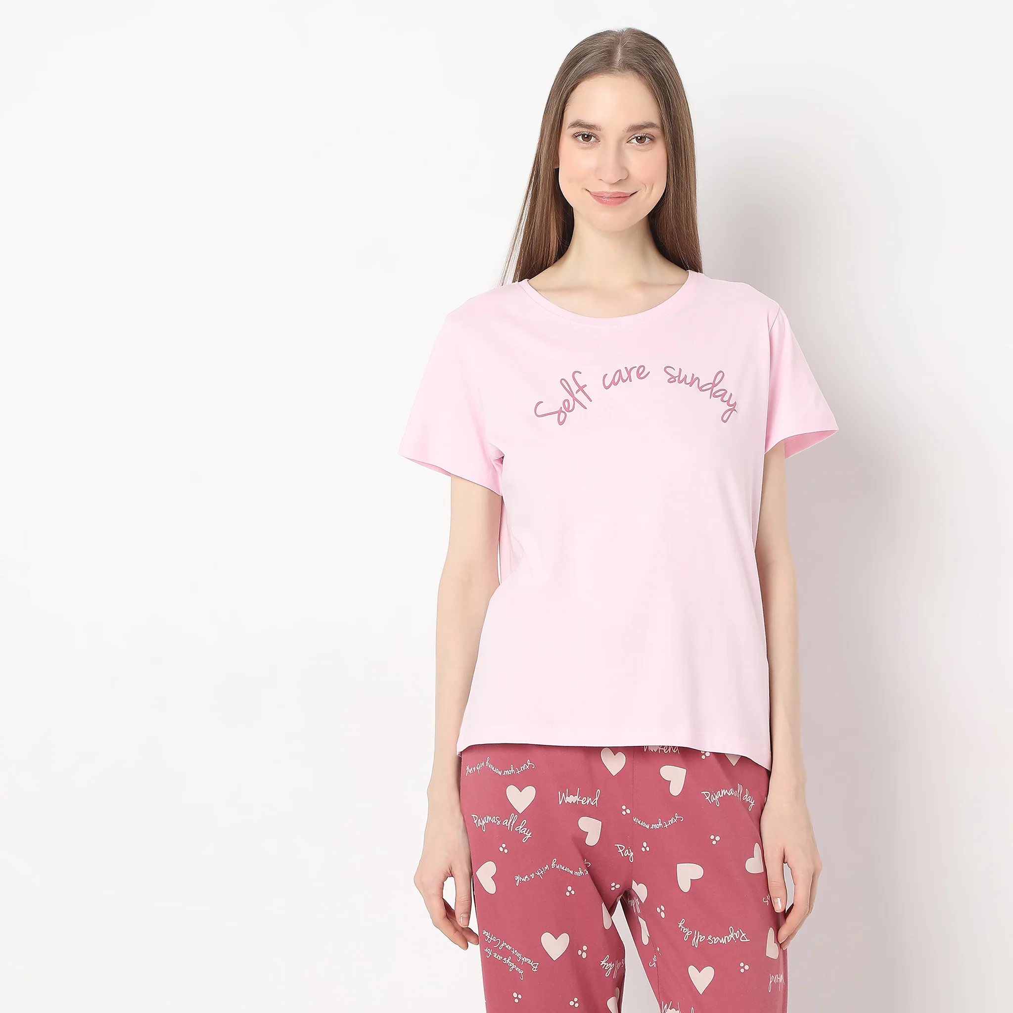 Text Print Straight Lounge T-Shirt - Image 2