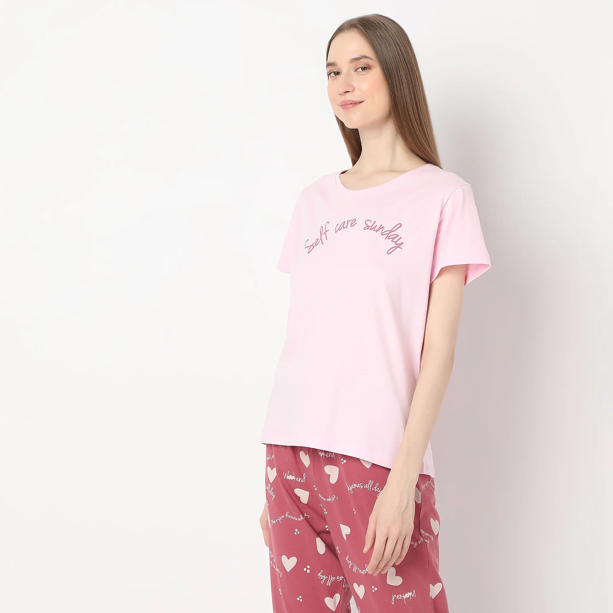 Text Print Straight Lounge T-Shirt - Image 5