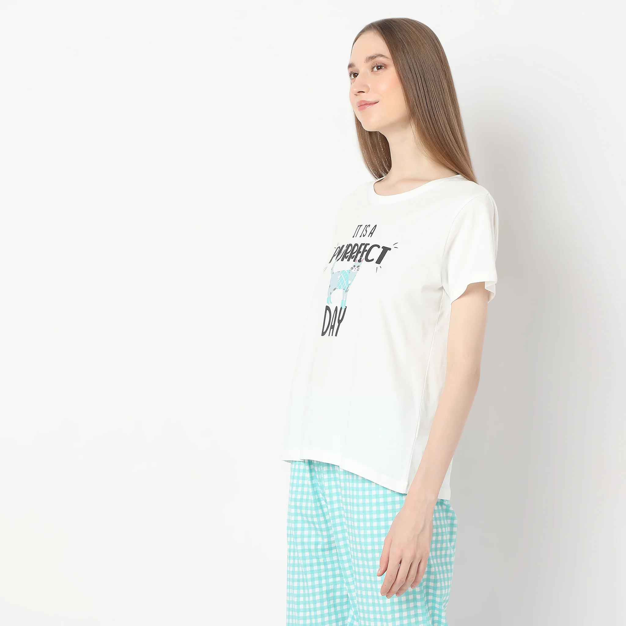 Text Print Straight Lounge T-Shirt - Image 5