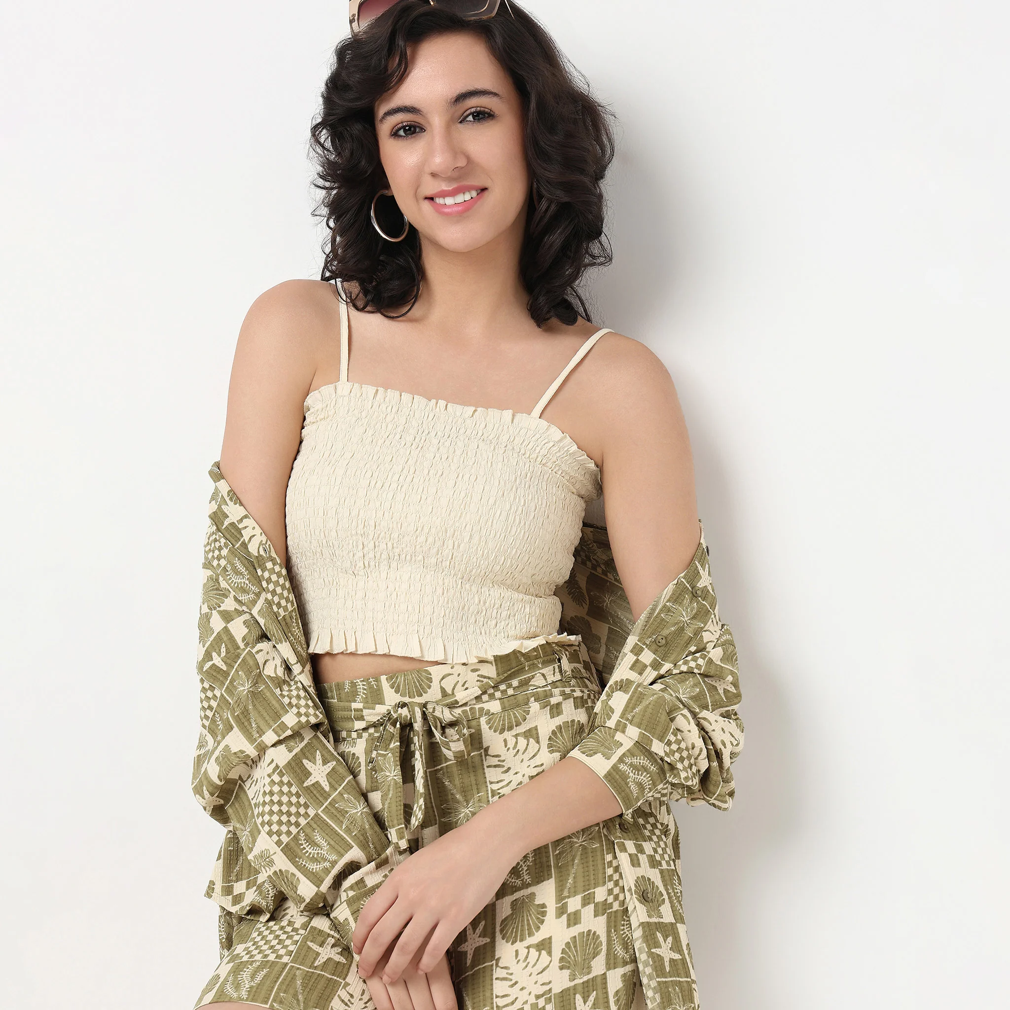 Textured Square Neck Slim Fit Crop Top