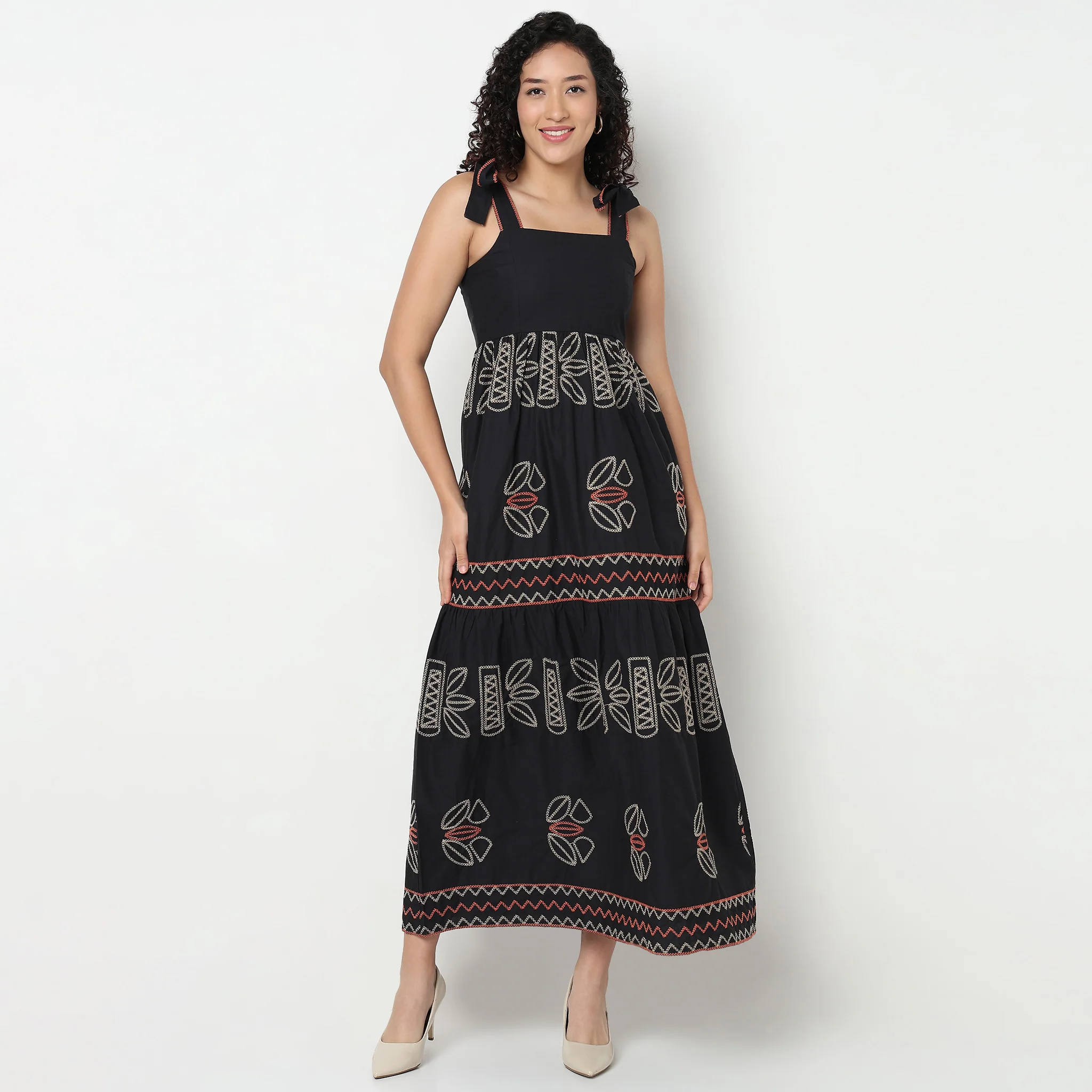 Tribal Print Cotton Flared Long Dress - Image 2