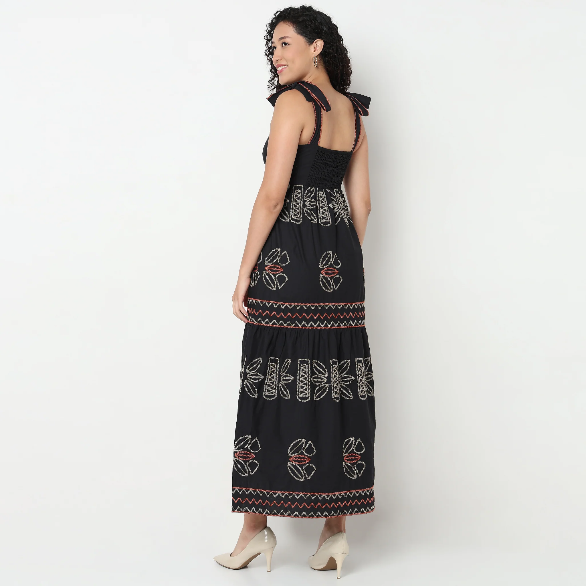 Tribal Print Cotton Flared Long Dress - Image 3