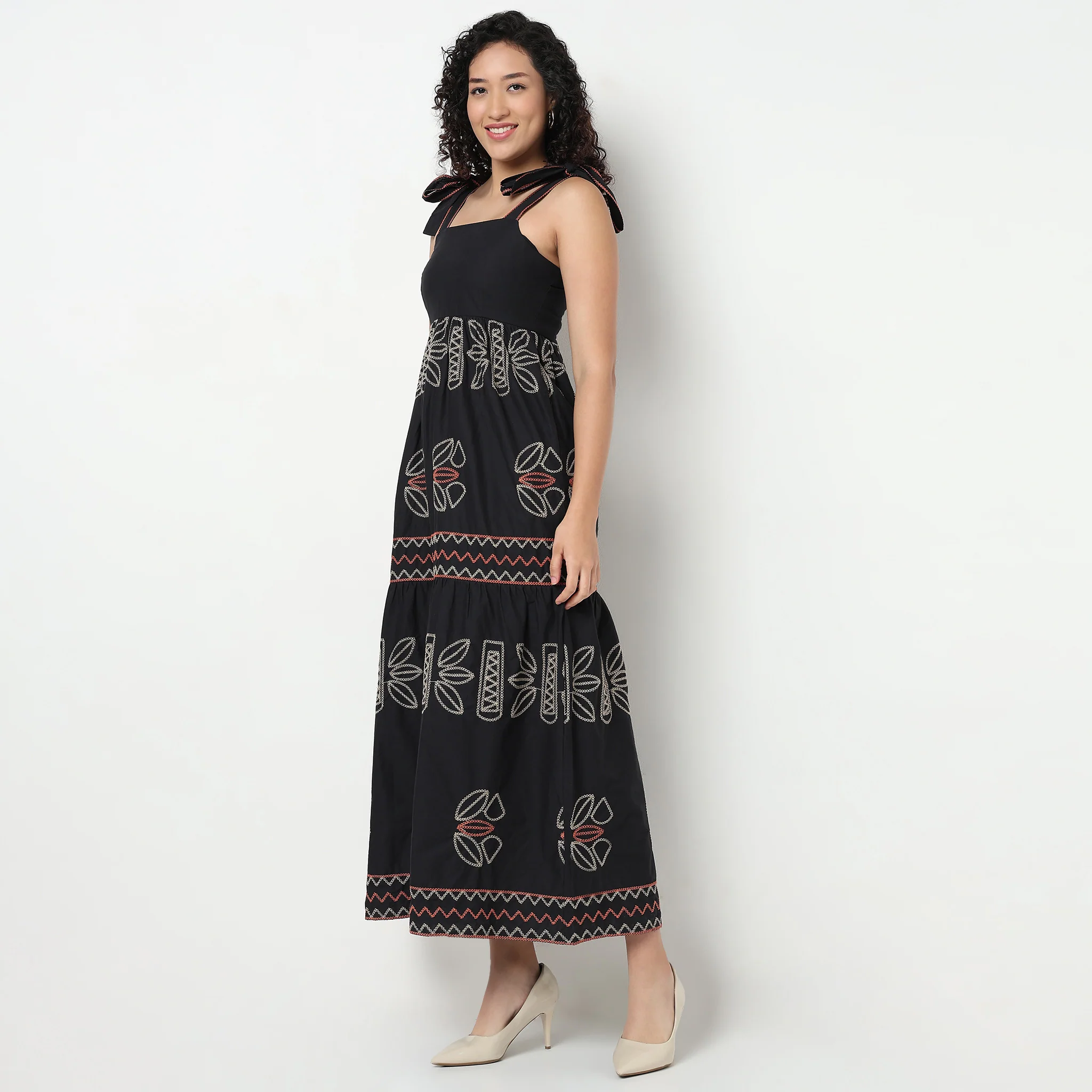 Tribal Print Cotton Flared Long Dress - Image 5