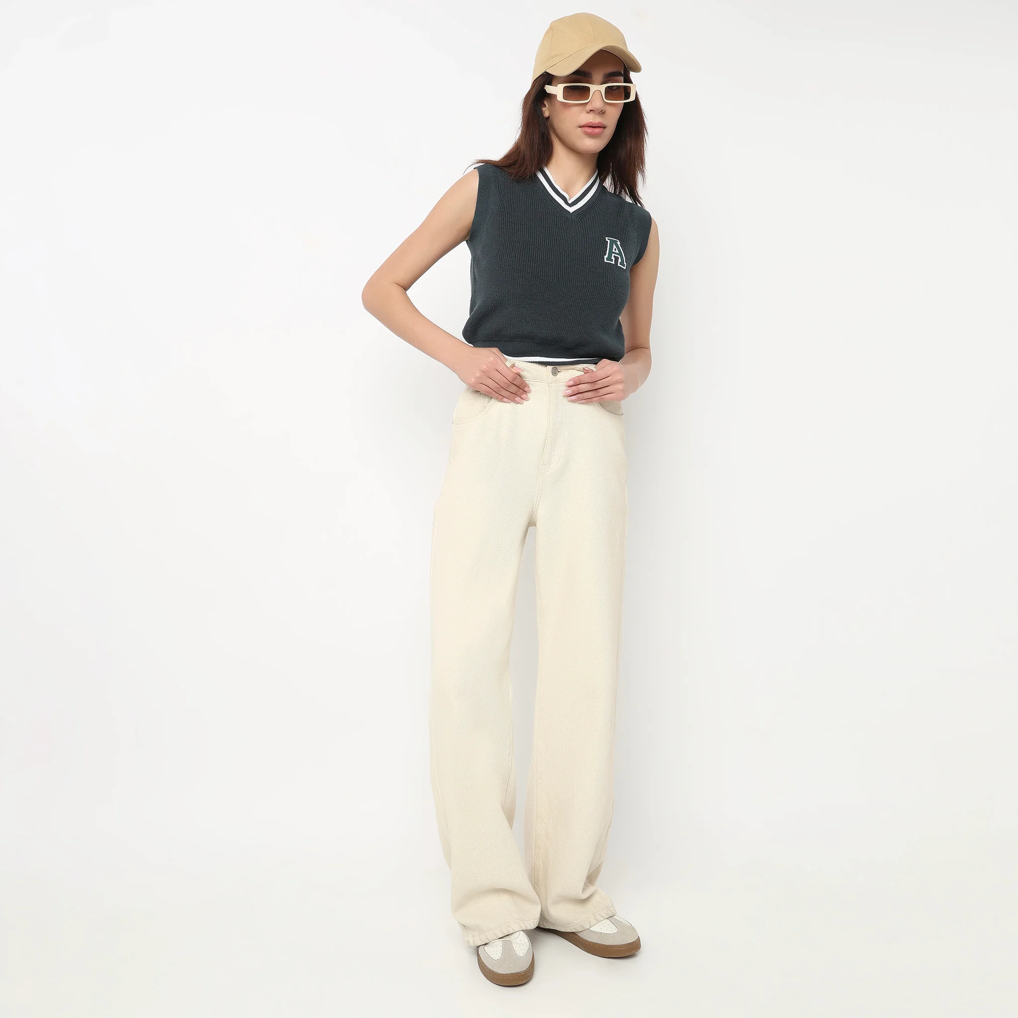 V-Neck Cotton Flatknit Top
