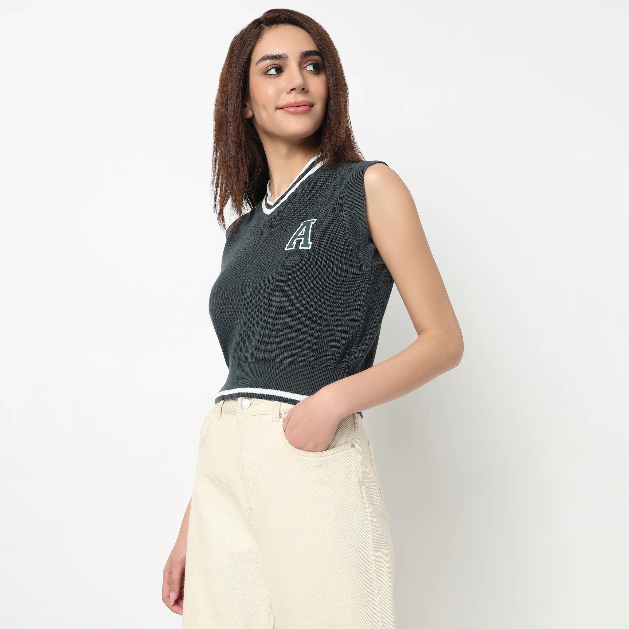 V-Neck Cotton Flatknit Top - Image 5