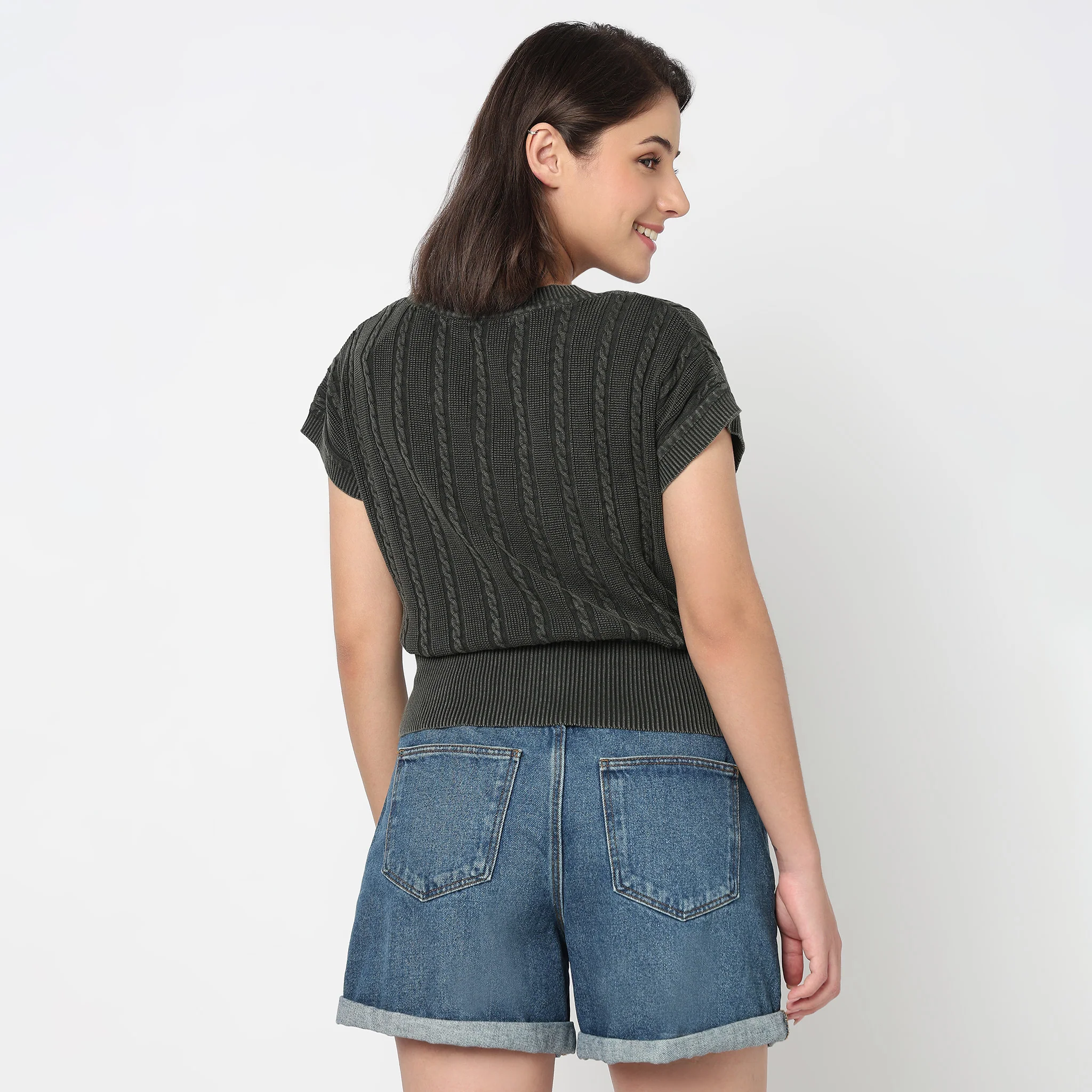 V-Neck Cotton Flatknit Top - Image 3