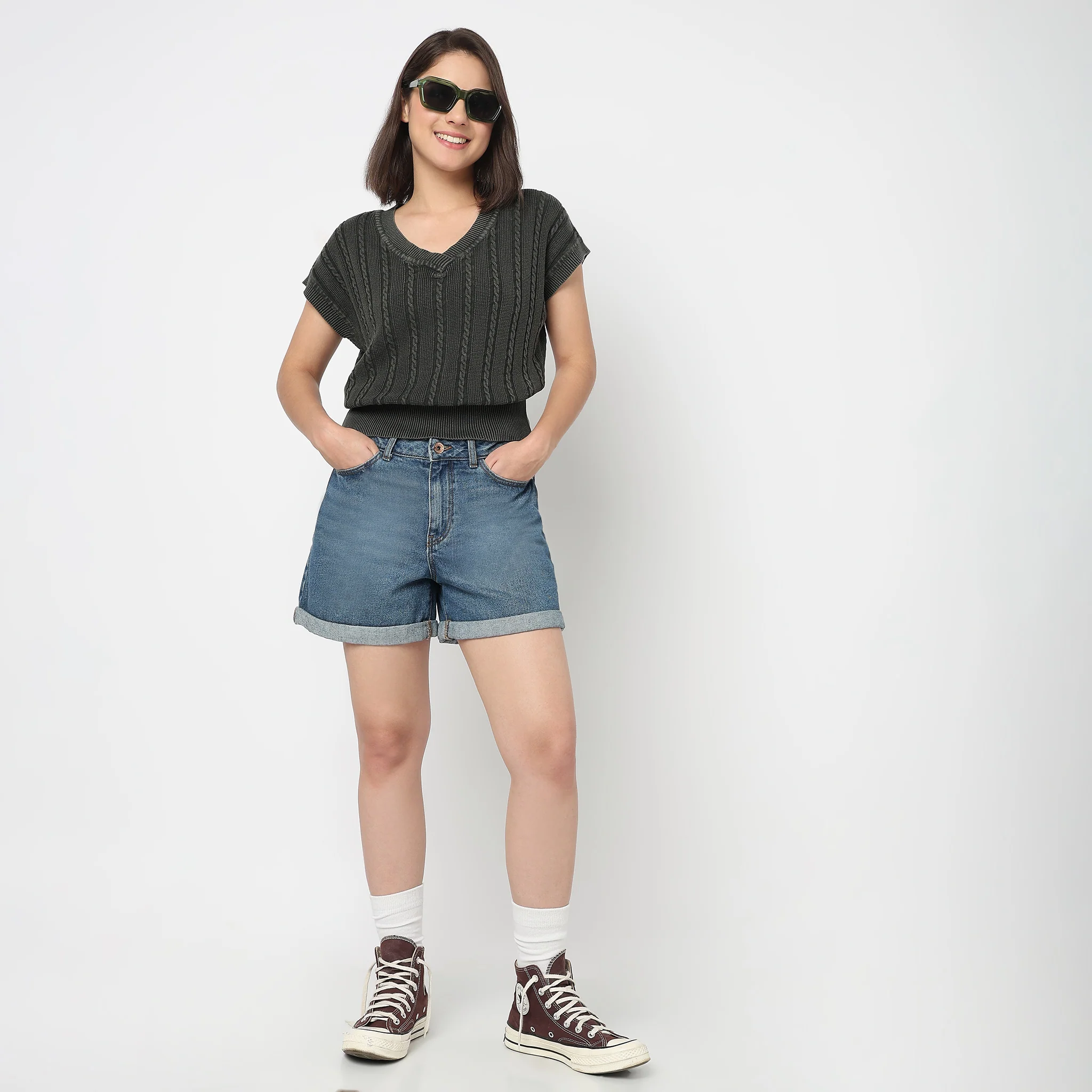 V-Neck Cotton Flatknit Top - Image 4