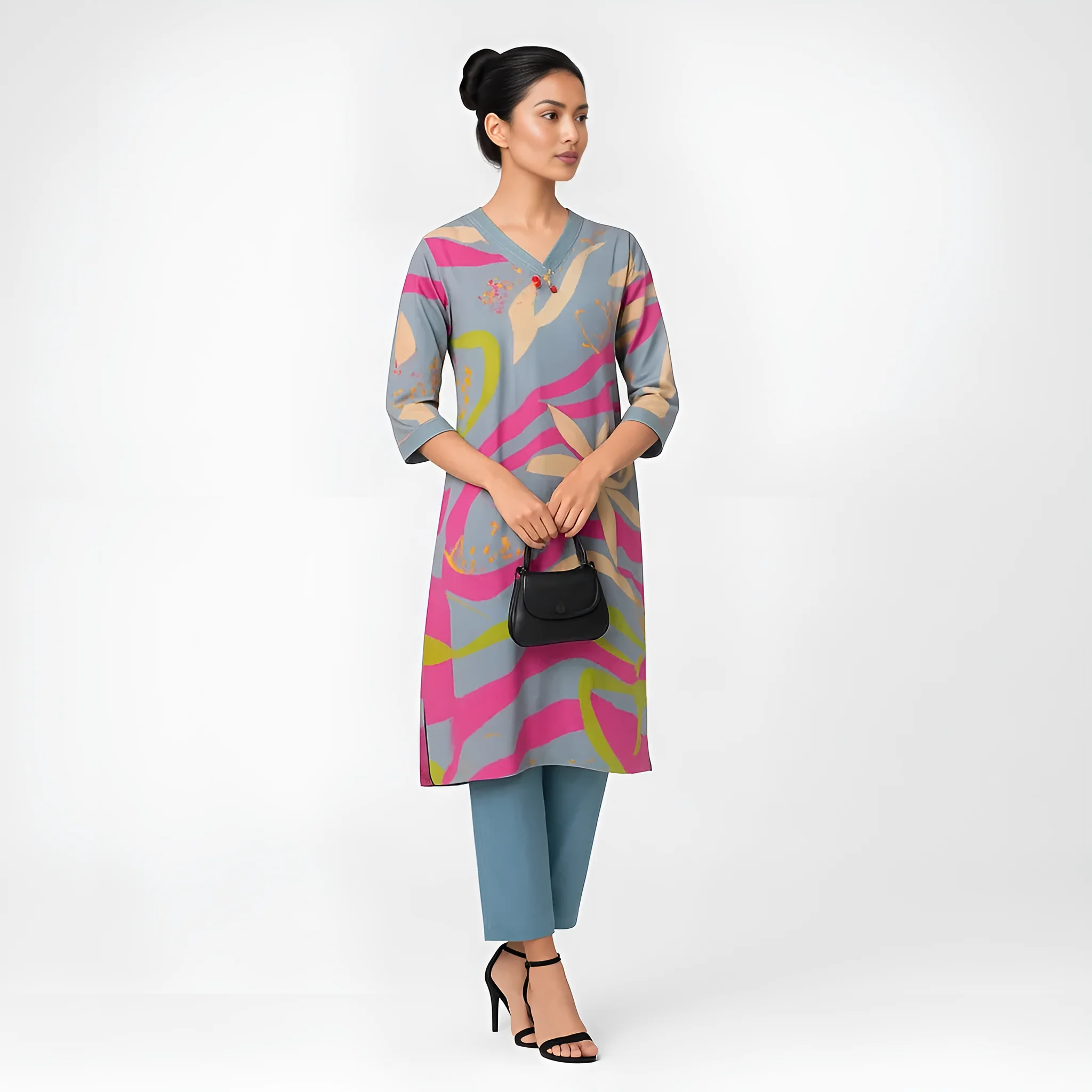 V-Neck Cotton Kurta and Pant Set - Image 5