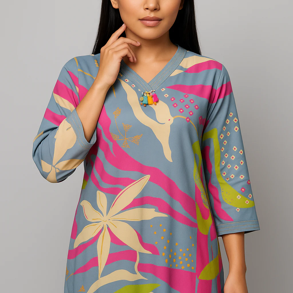 V-Neck Cotton Kurta and Pant Set - Image 6