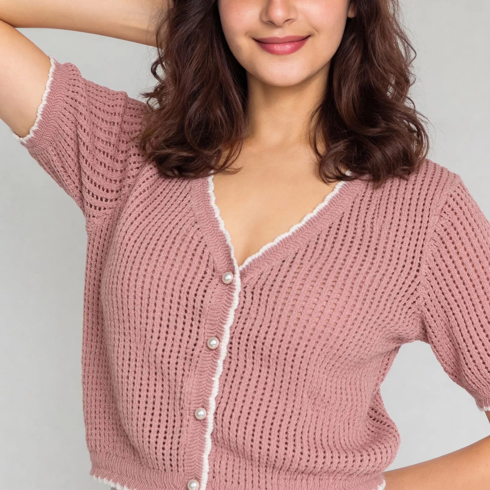 V-Neck Cropped Knitted Shrug - Image 4