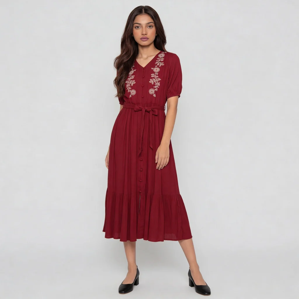 V-Neck Embroidered Dress - Image 2