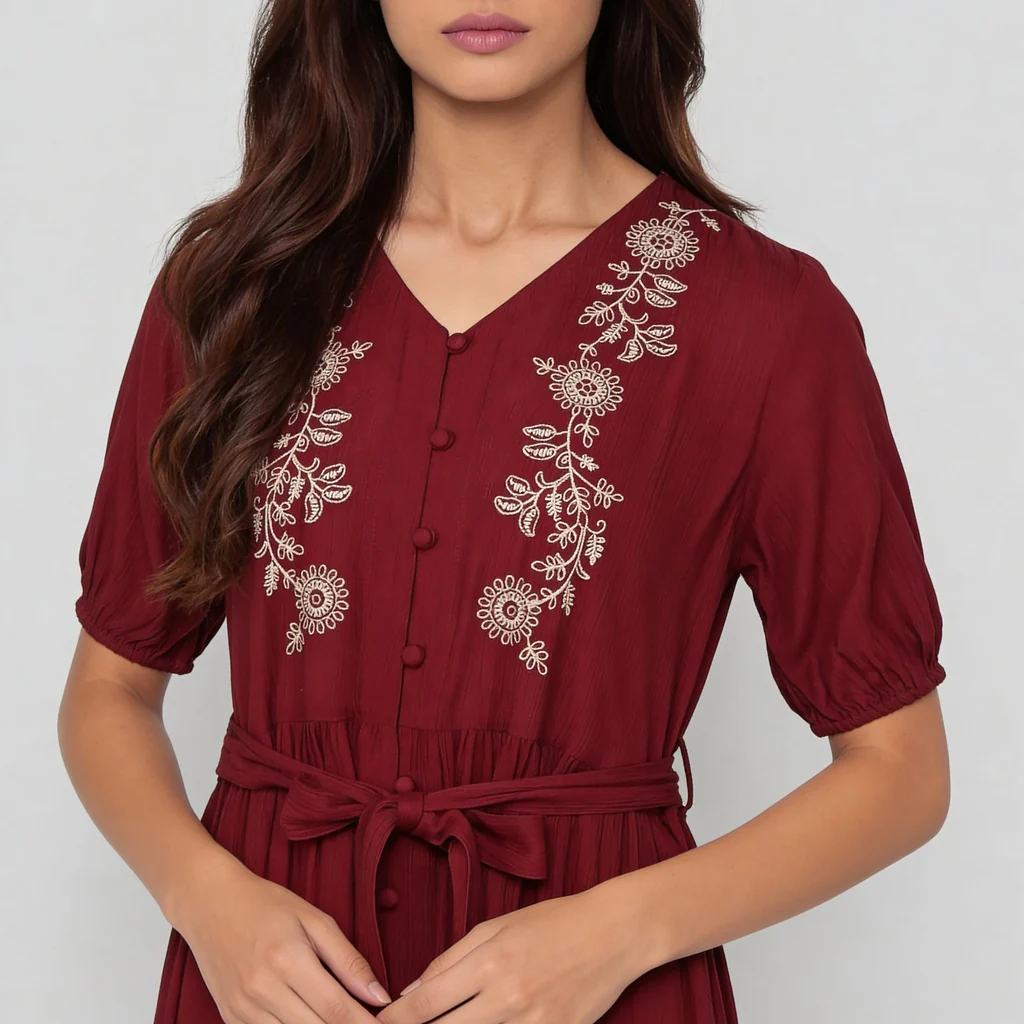 V-Neck Embroidered Dress - Image 4