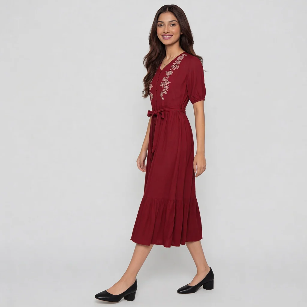 V-Neck Embroidered Dress - Image 5
