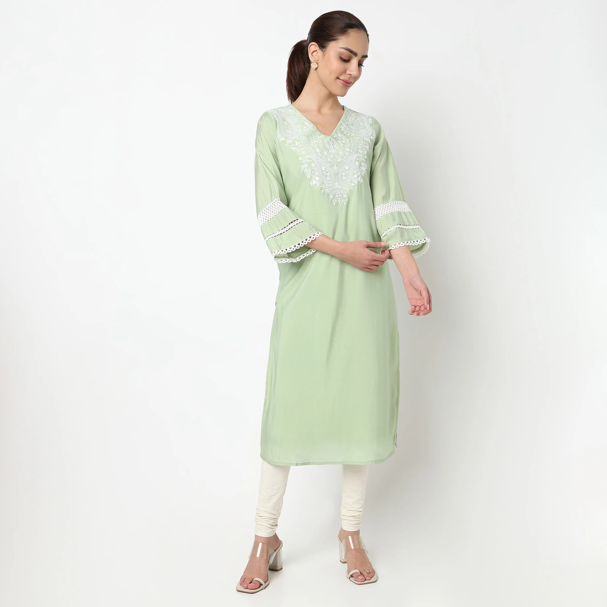 V-Neck Embroidered Kurta - Image 2