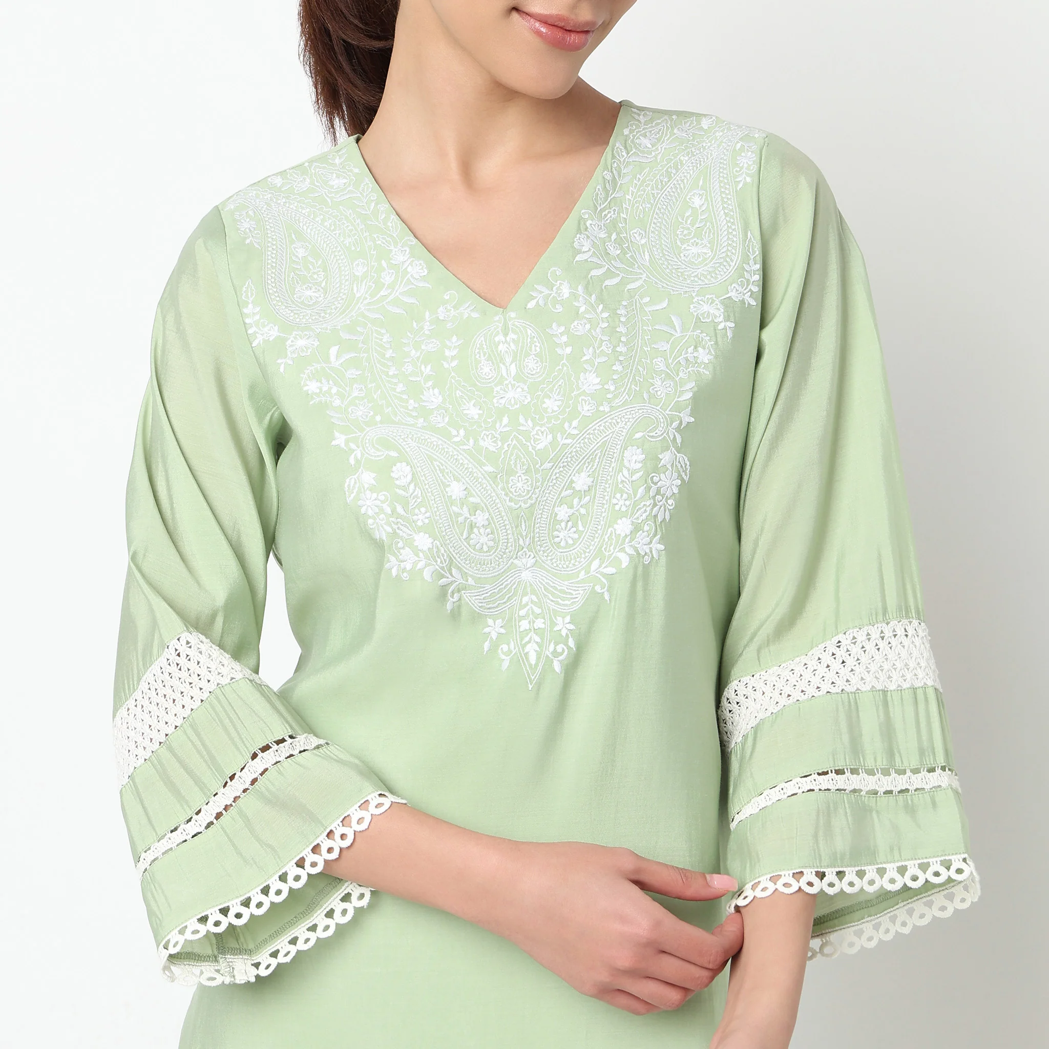 V-Neck Embroidered Kurta - Image 4