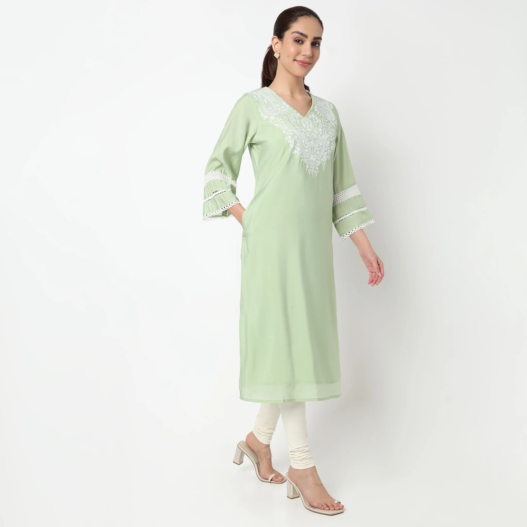 V-Neck Embroidered Kurta - Image 5