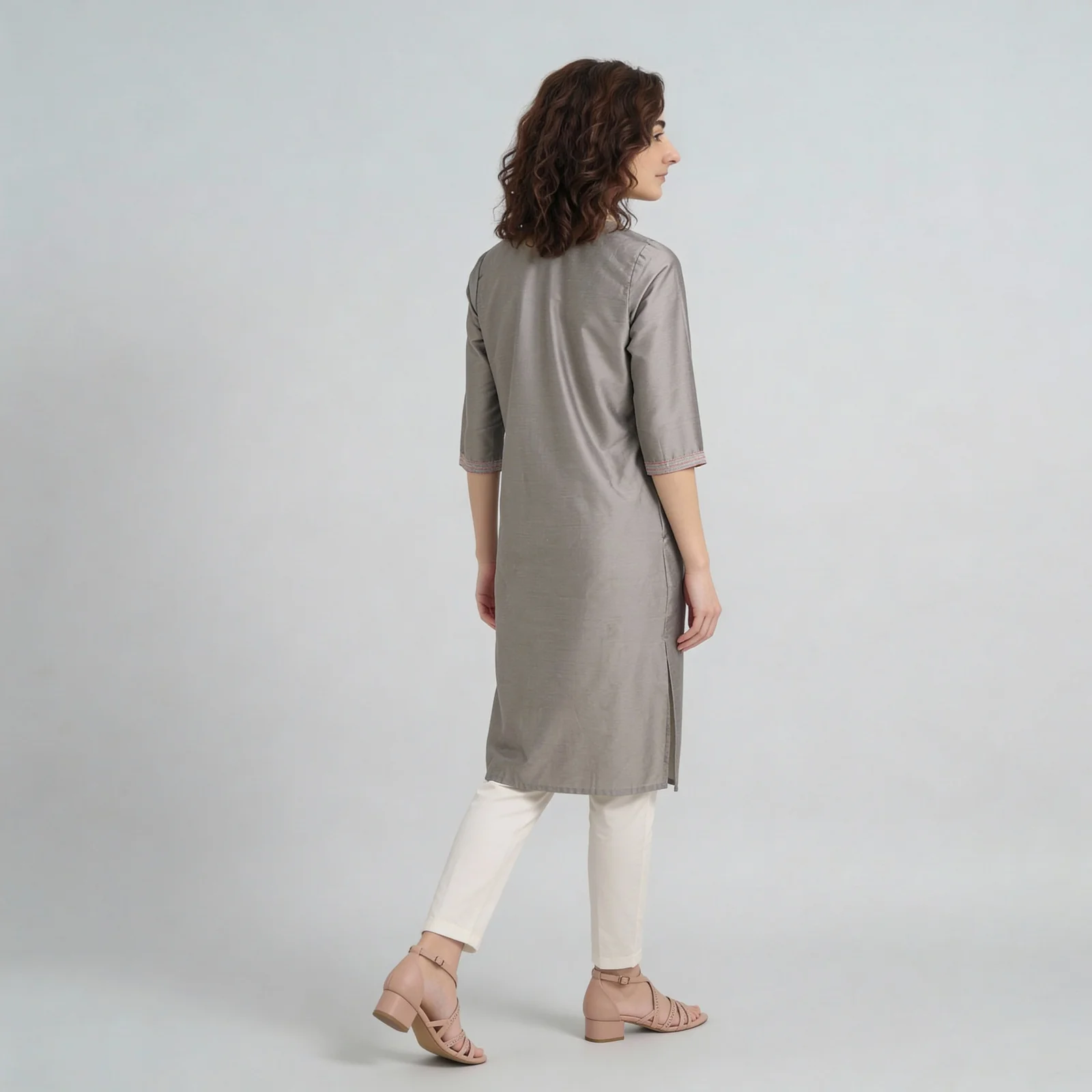 V-Neck Embroidered Straight Kurta - Image 3
