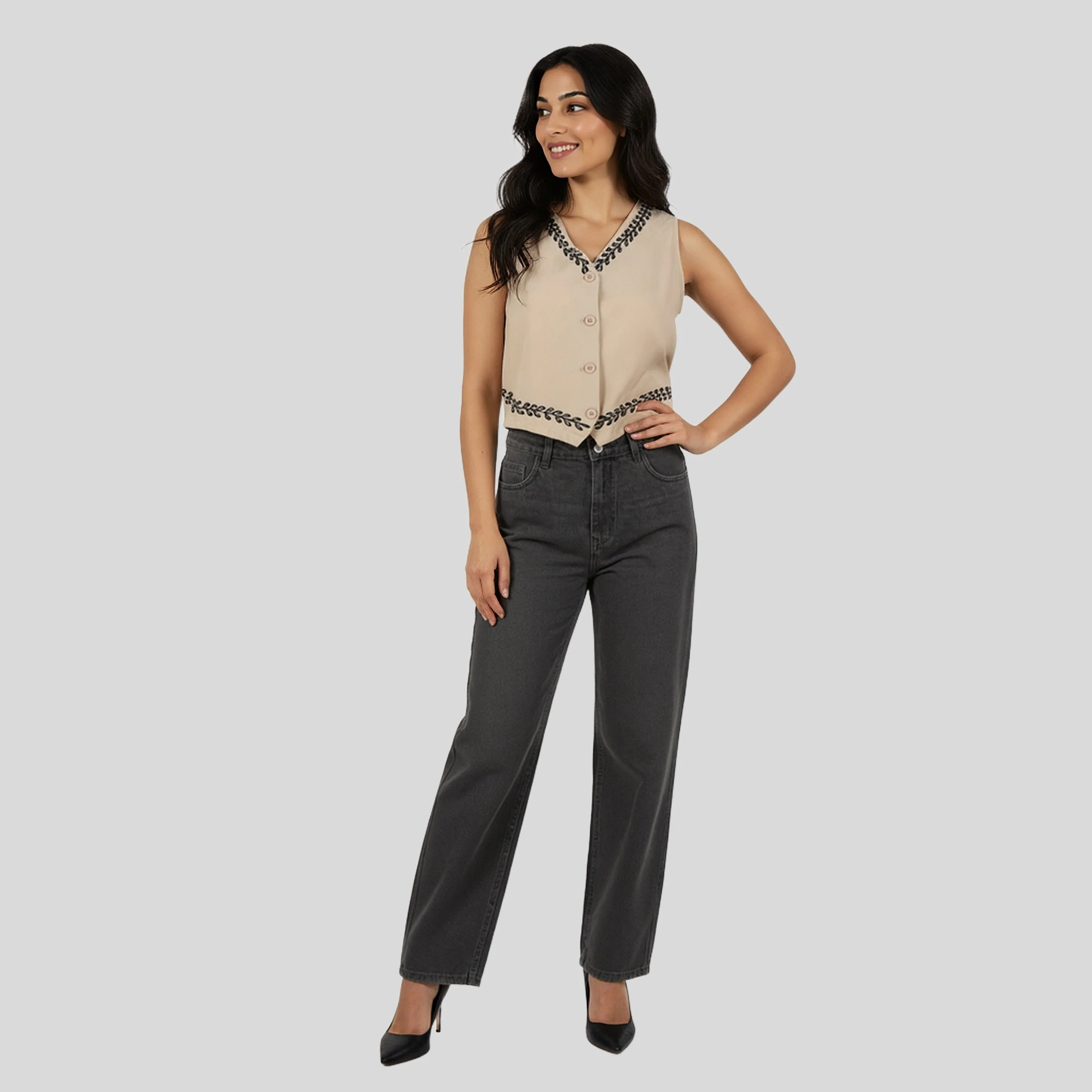 V-Neck Embroidered Top - Image 2
