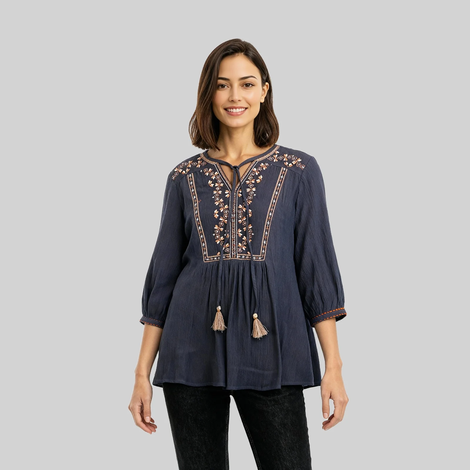 V-Neck Embroidered Tunic - Image 2