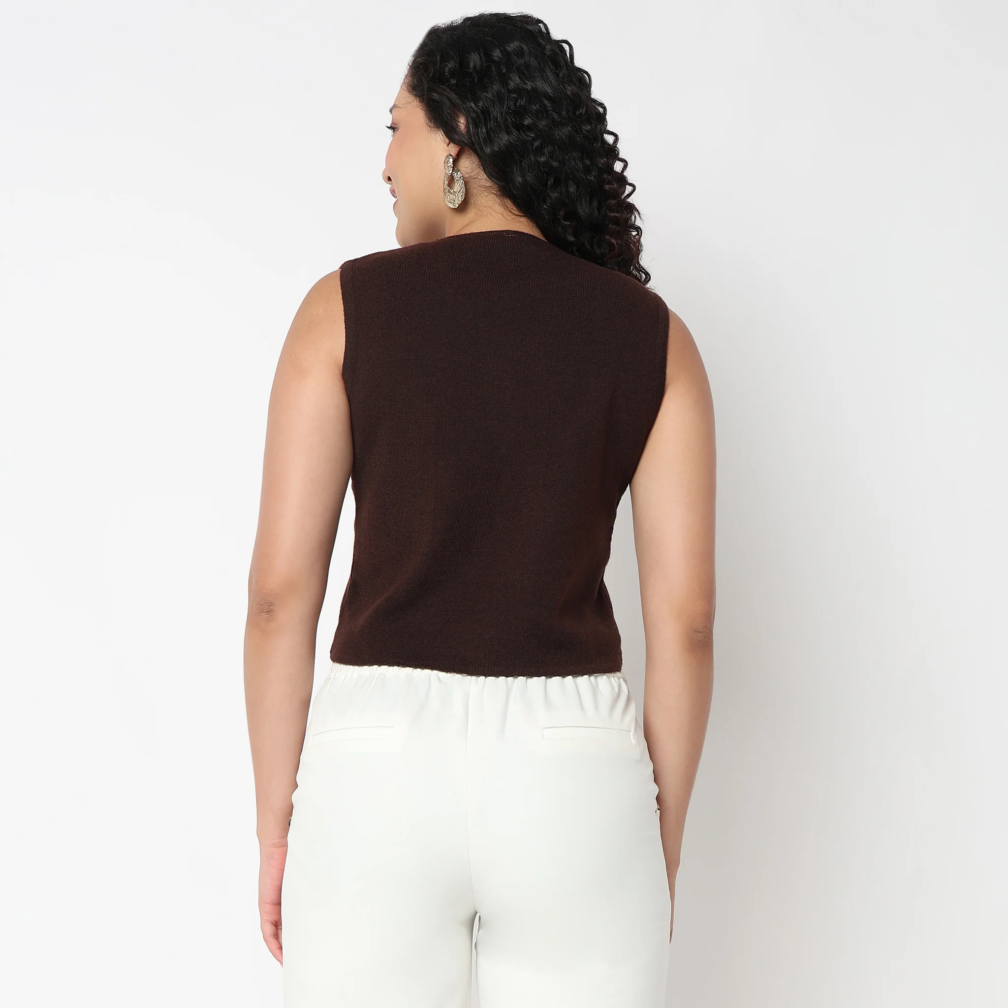 V Neck Flat Knit Crop Top - Image 3