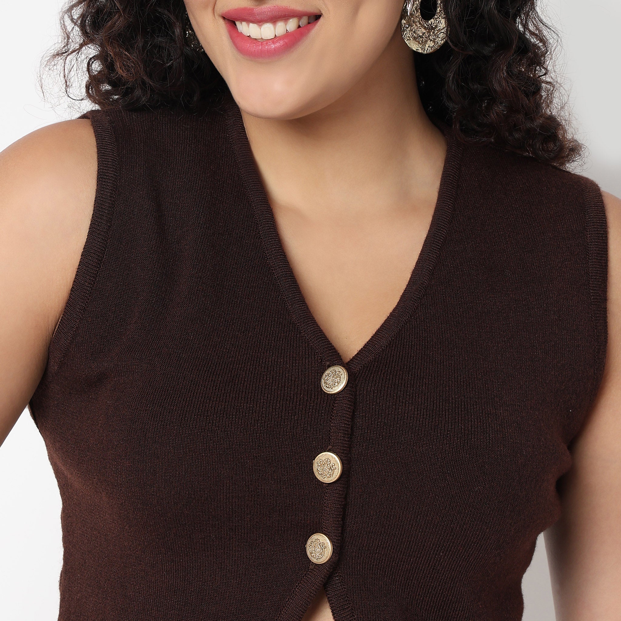 V Neck Flat Knit Crop Top - Image 4