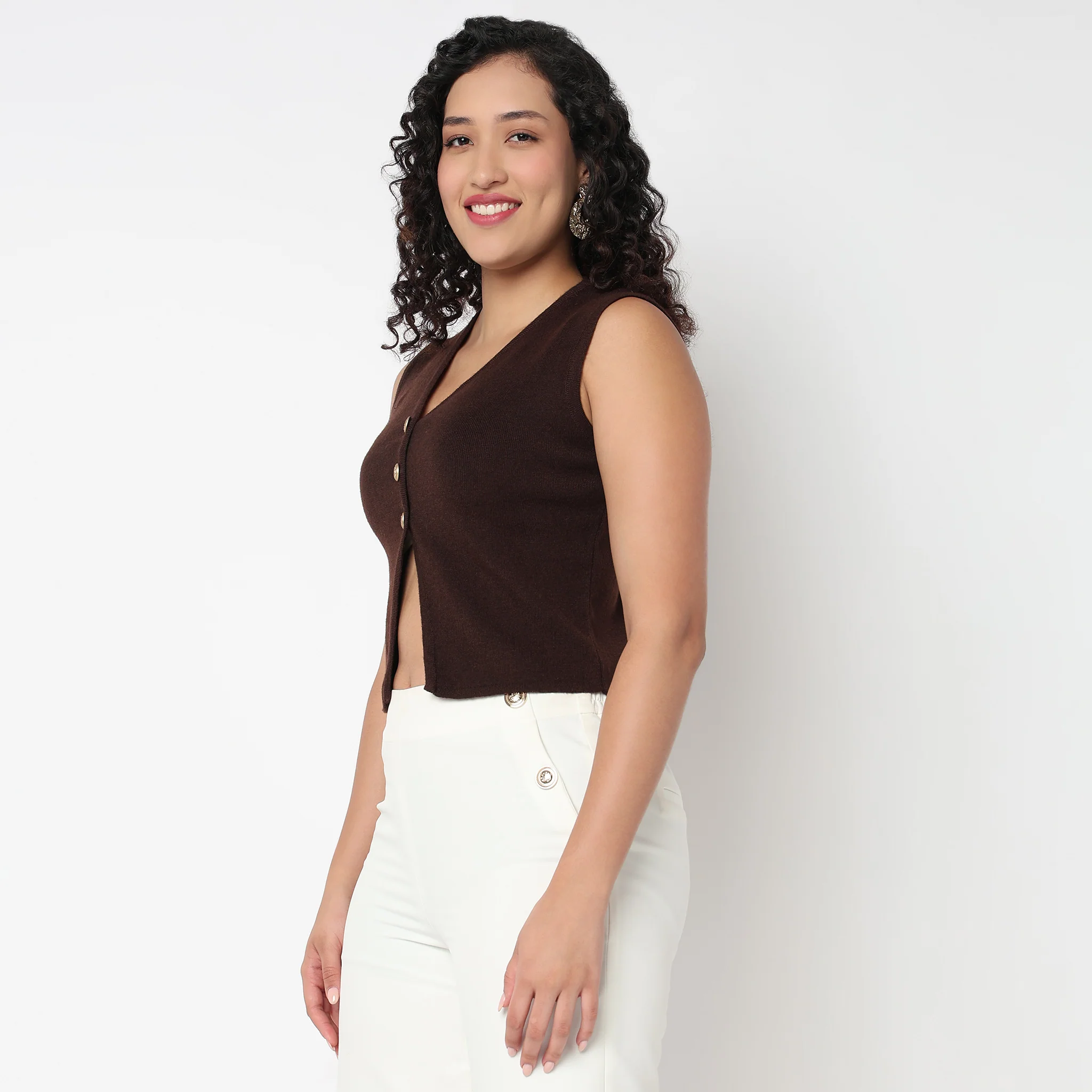 V Neck Flat Knit Crop Top - Image 5