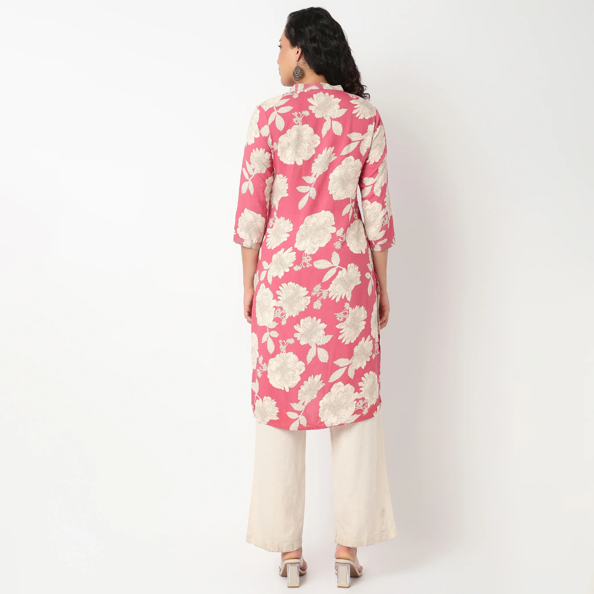 V Neck Floral Long Kurta - Image 3