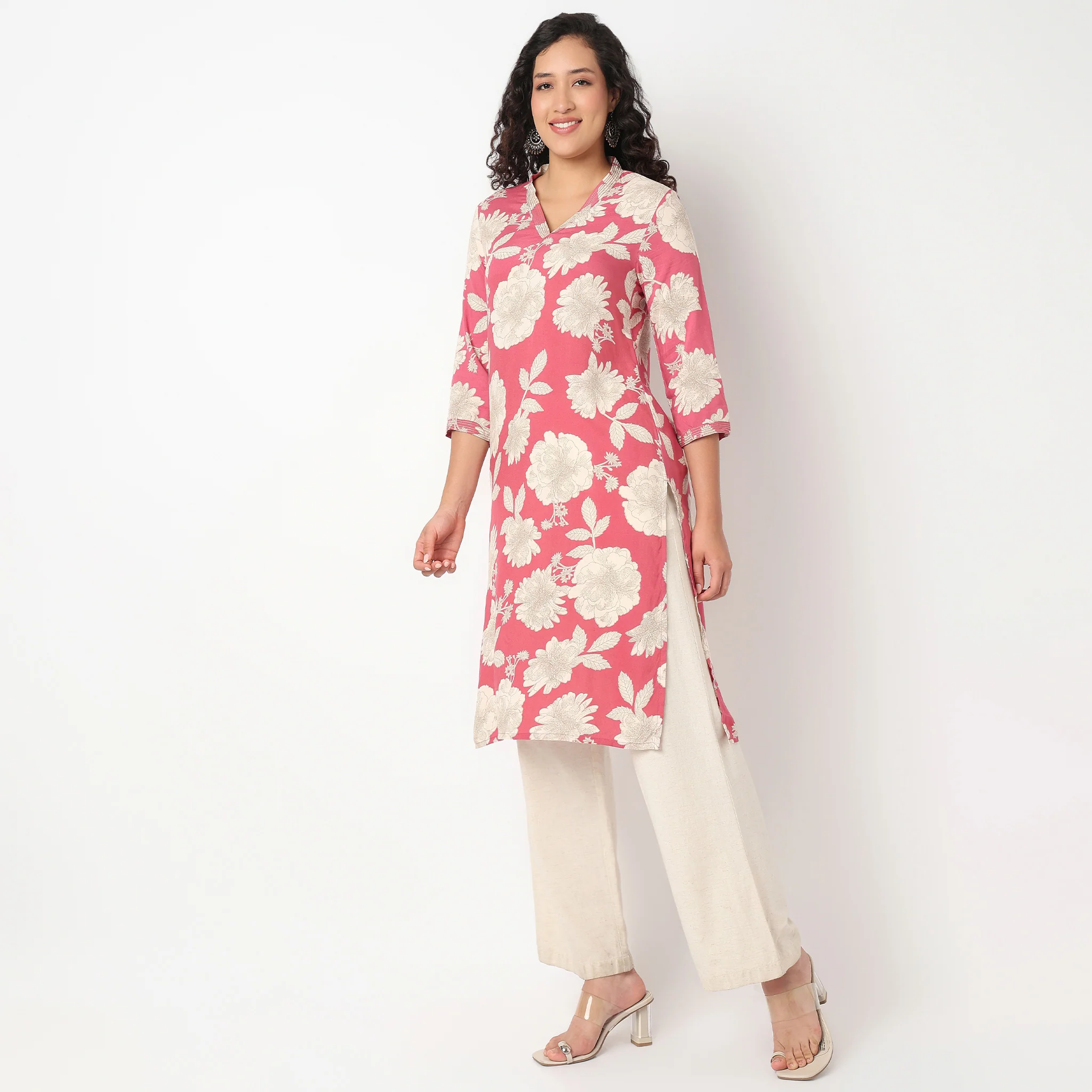 V Neck Floral Long Kurta - Image 5