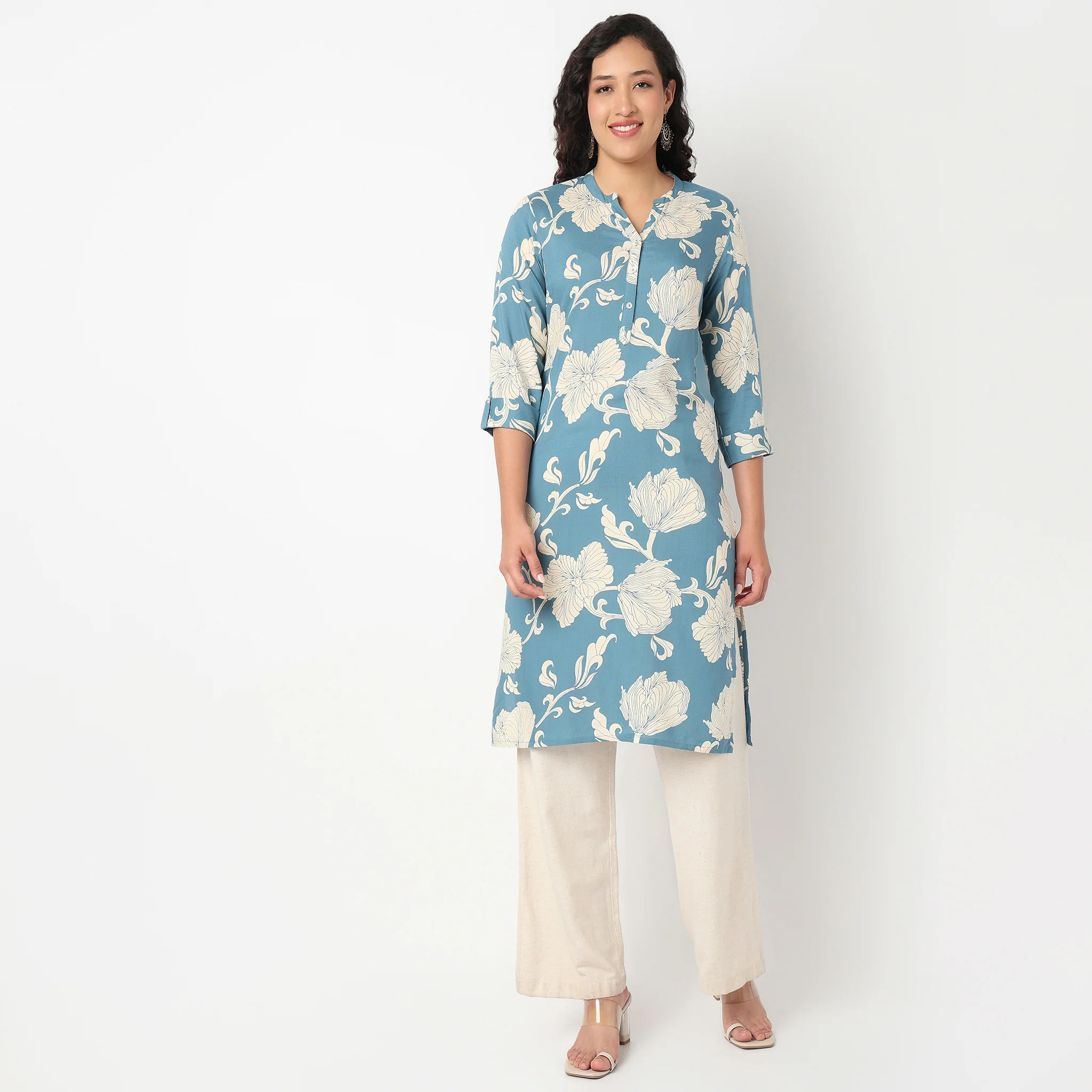 V Neck Floral Long Kurta - Image 2