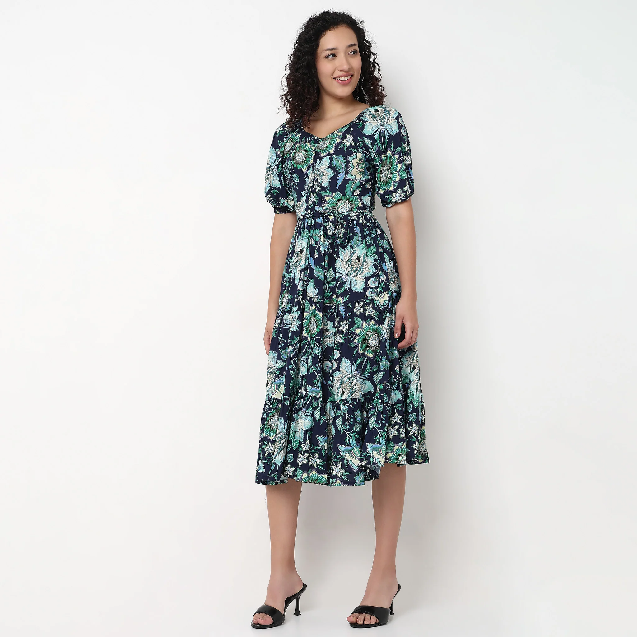 V-Neck Front Ruched Tiered Dress - Image 2
