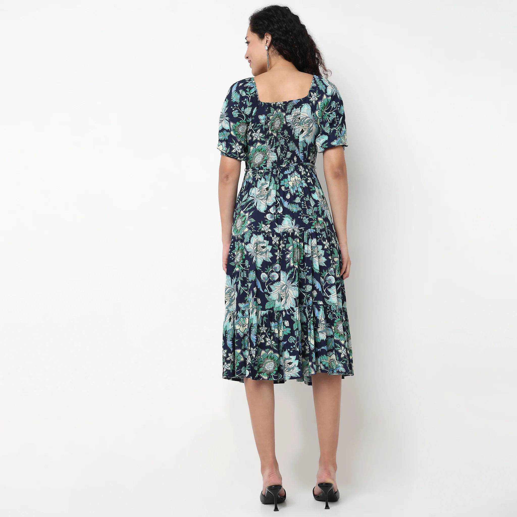 V-Neck Front Ruched Tiered Dress - Image 3
