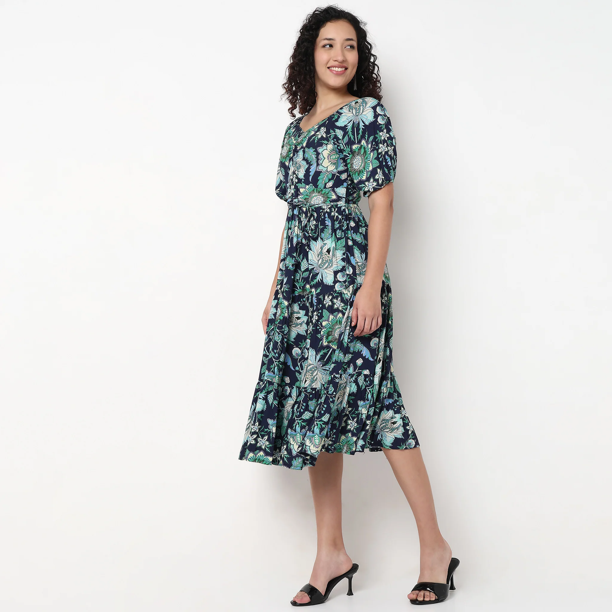 V-Neck Front Ruched Tiered Dress - Image 5