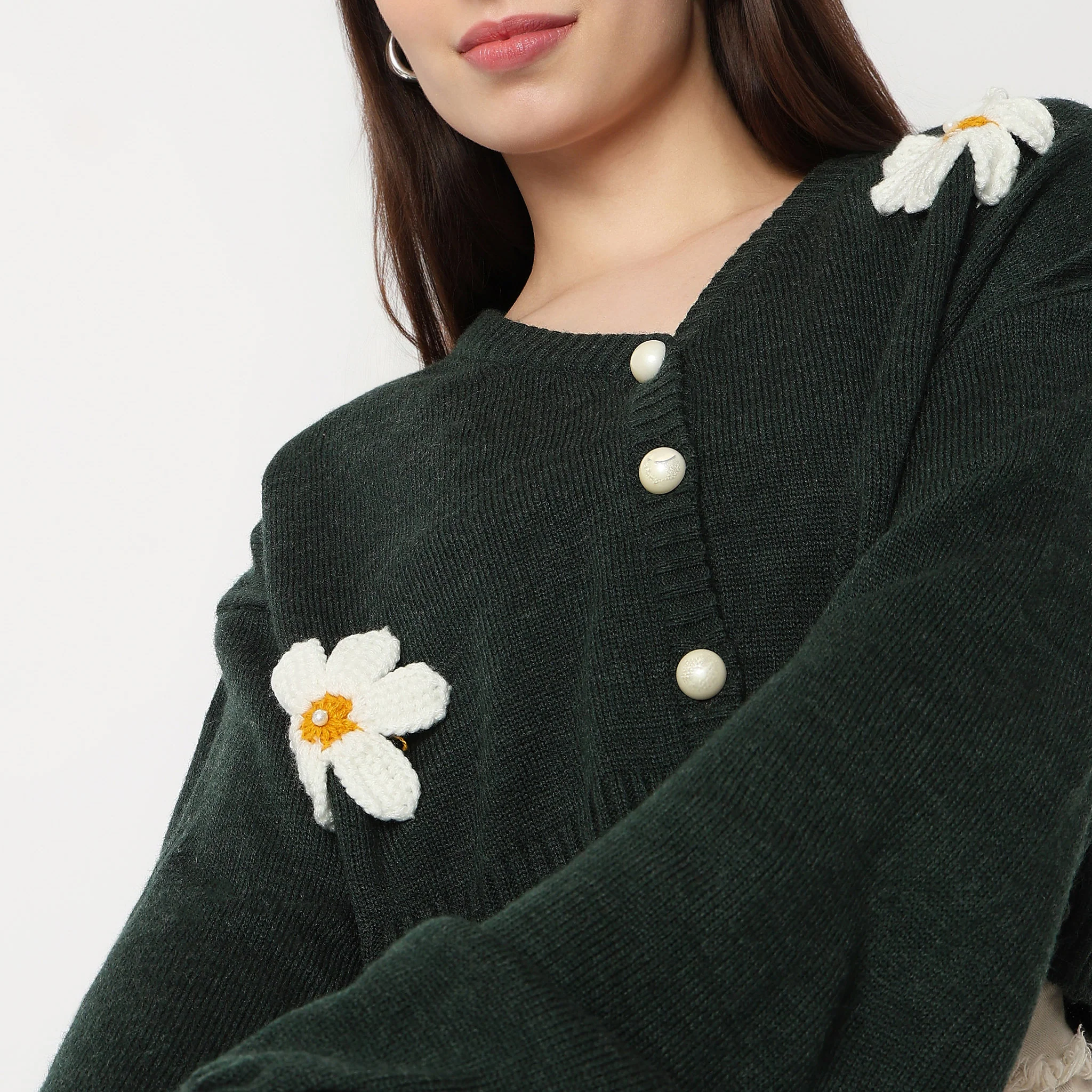 V-Neck Full Sleeve Flatknit Top - Image 4
