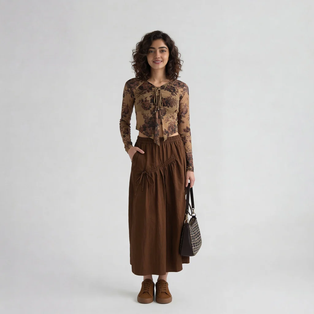 V-Neck Full Sleeves Asymmetrical Crop Top